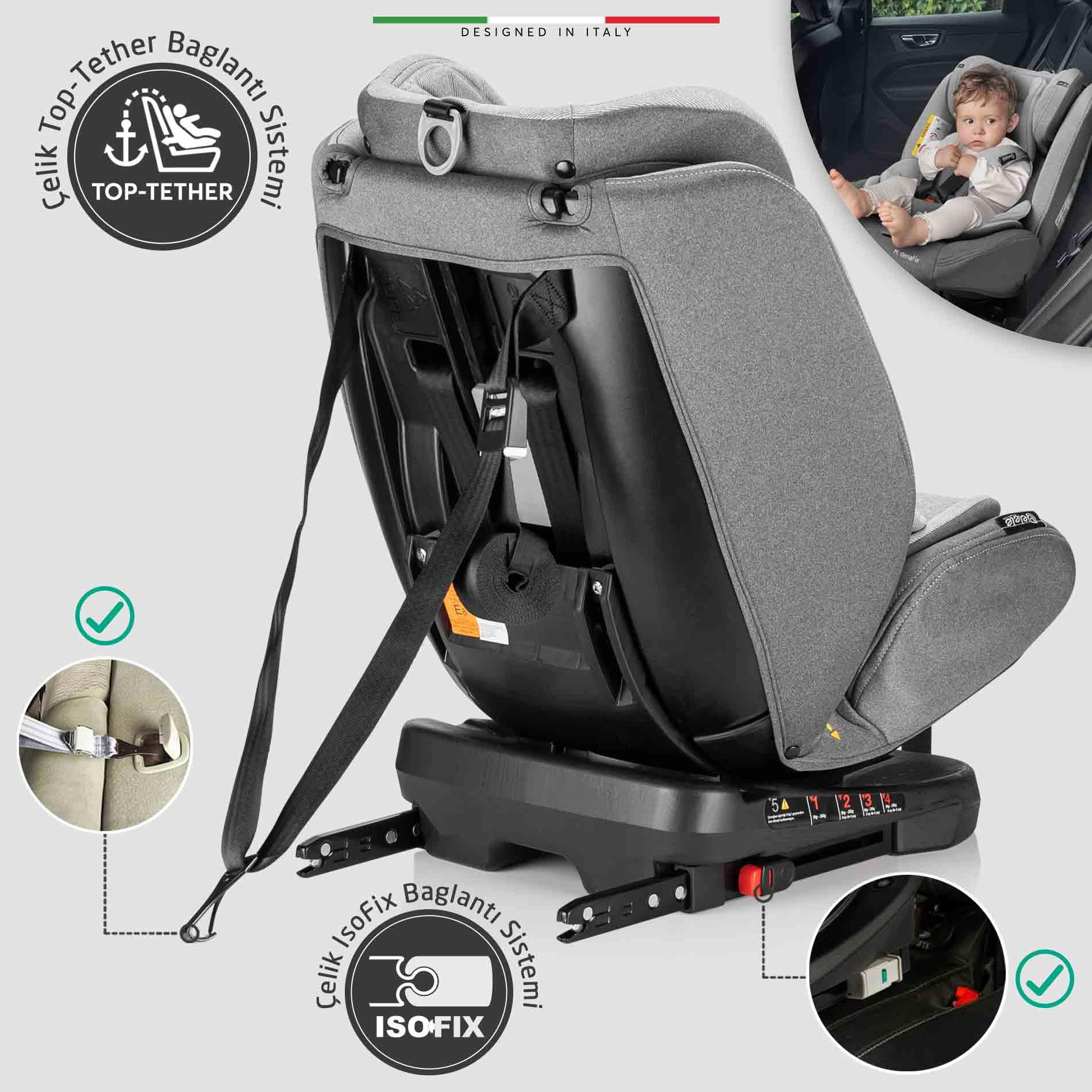 Elele ModenaFix 360° Dönebilen İsofixli Oto Koltuğu 0-36 KG Siyah-Gri