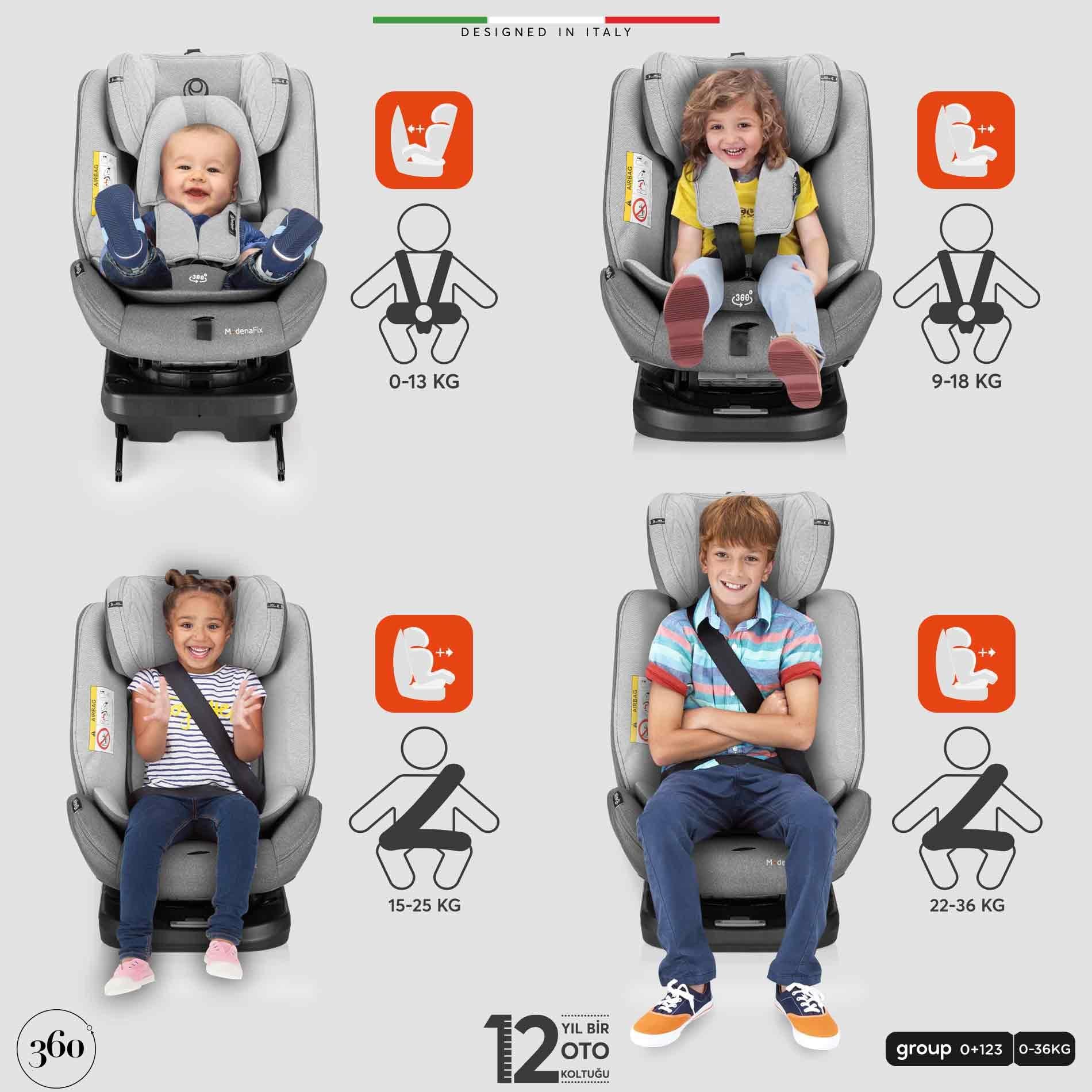 Elele ModenaFix 360° Dönebilen İsofixli Oto Koltuğu 0-36 KG Siyah-Gri