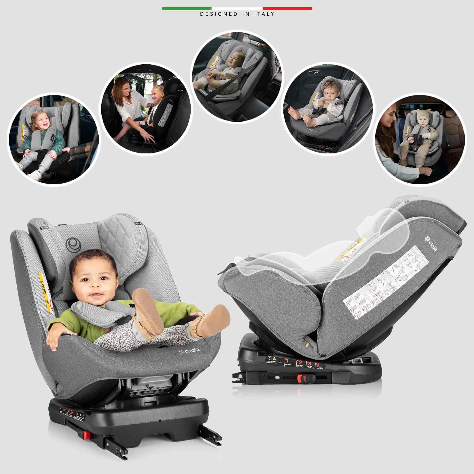 Elele ModenaFix 360° Dönebilen İsofixli Oto Koltuğu 0-36 KG Siyah-Gri