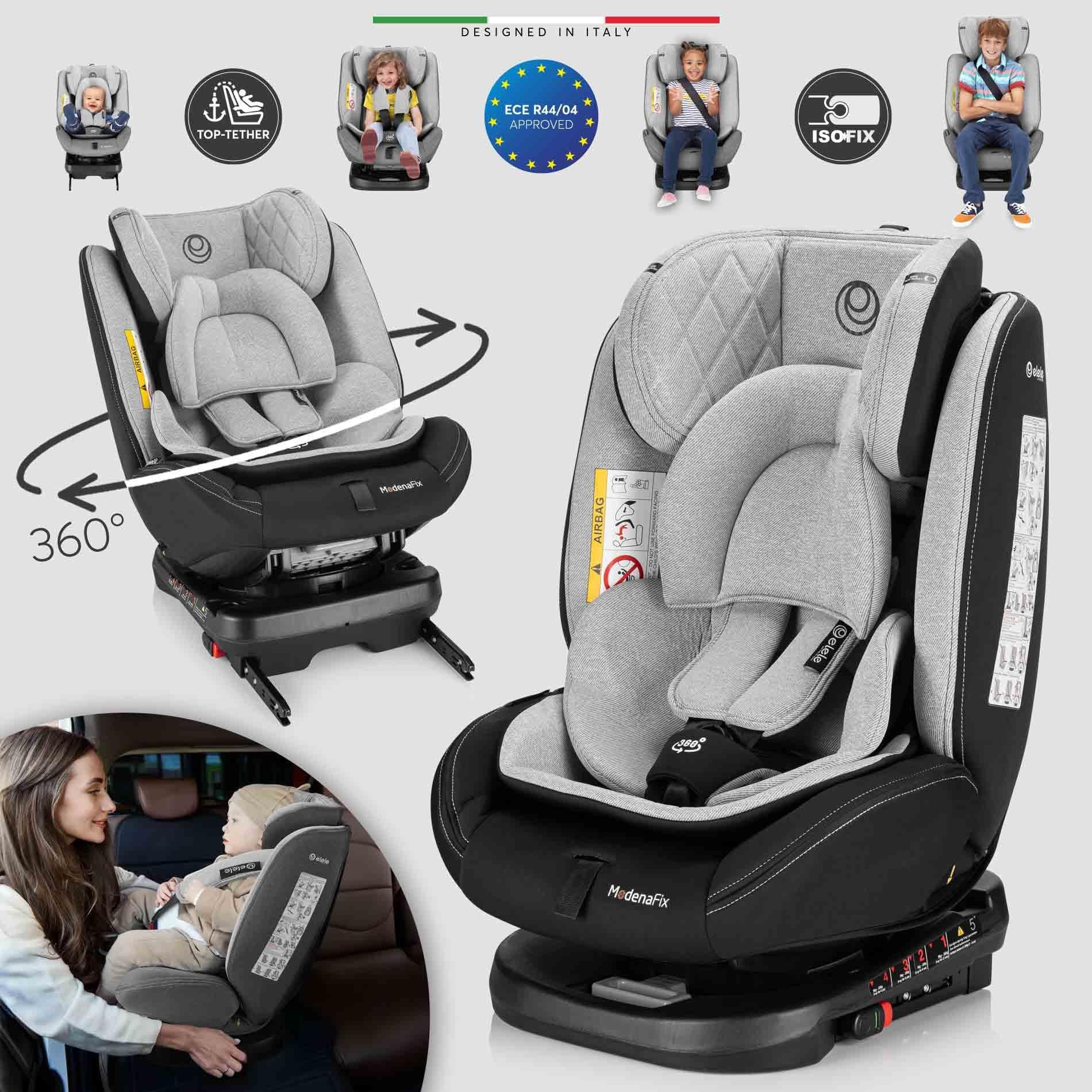 Elele ModenaFix 360° Dönebilen İsofixli Oto Koltuğu 0-36 KG Siyah-Gri