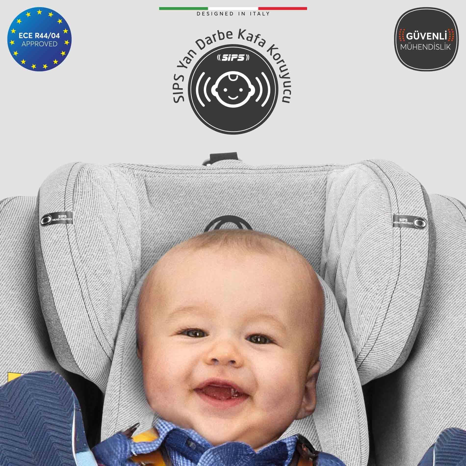 Elele ModenaFix 360° Dönebilen İsofixli Oto Koltuğu 0-36 KG Siyah-Gri