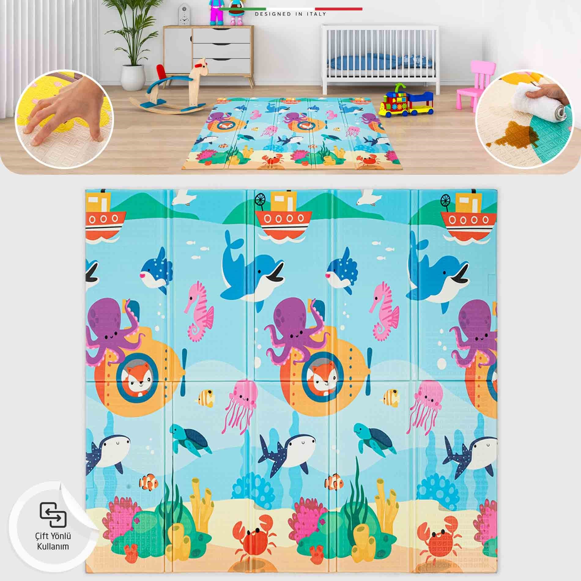Elele Ocean Katlanabilir Oyun Matı Oyun Halısı 180x200x1,5 Cm XFD301 Ocean