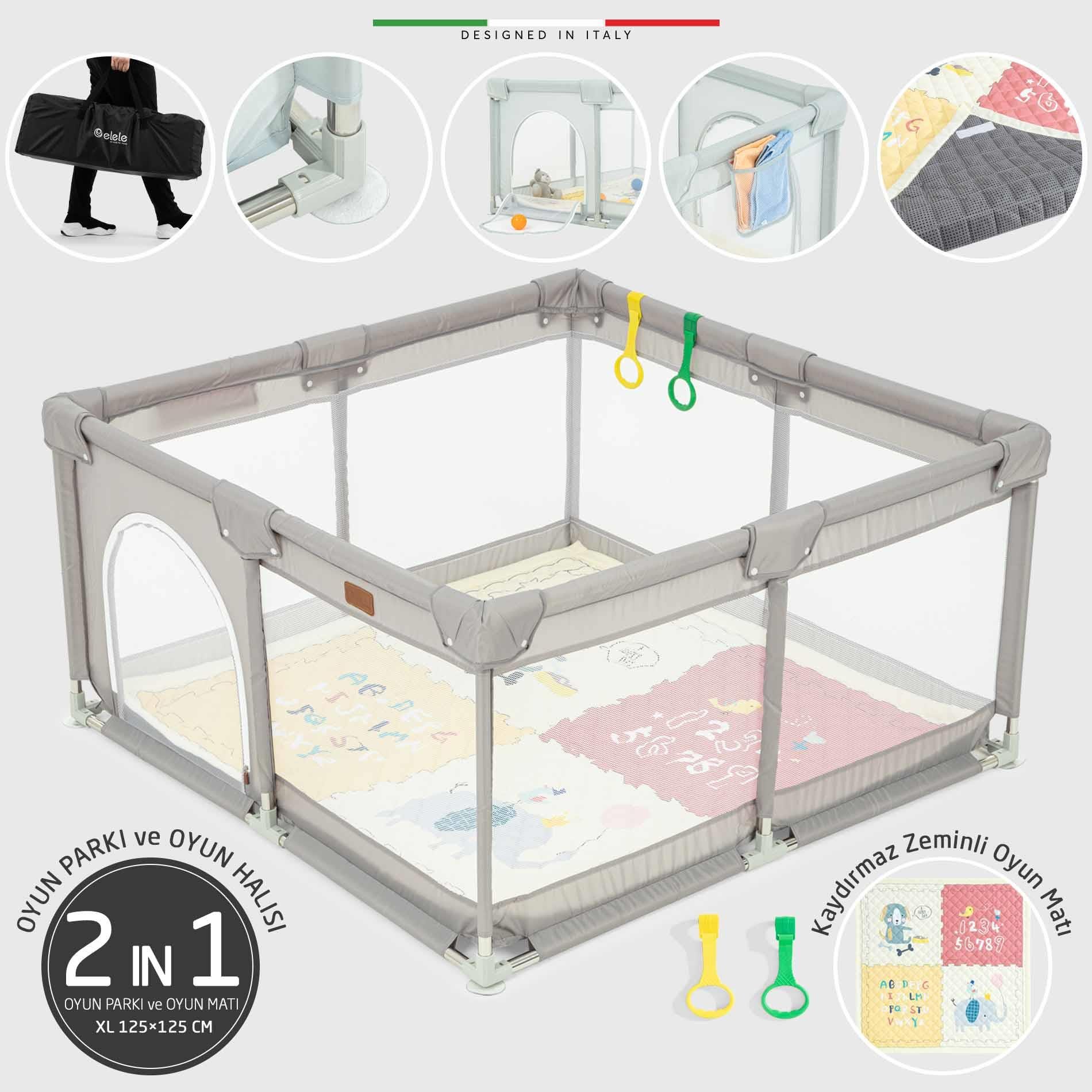 Elele Parma 2in1 Oyun Parkı Oyun Alanı ve Oyun Matı Halısı 125x125 cm Kahverengi