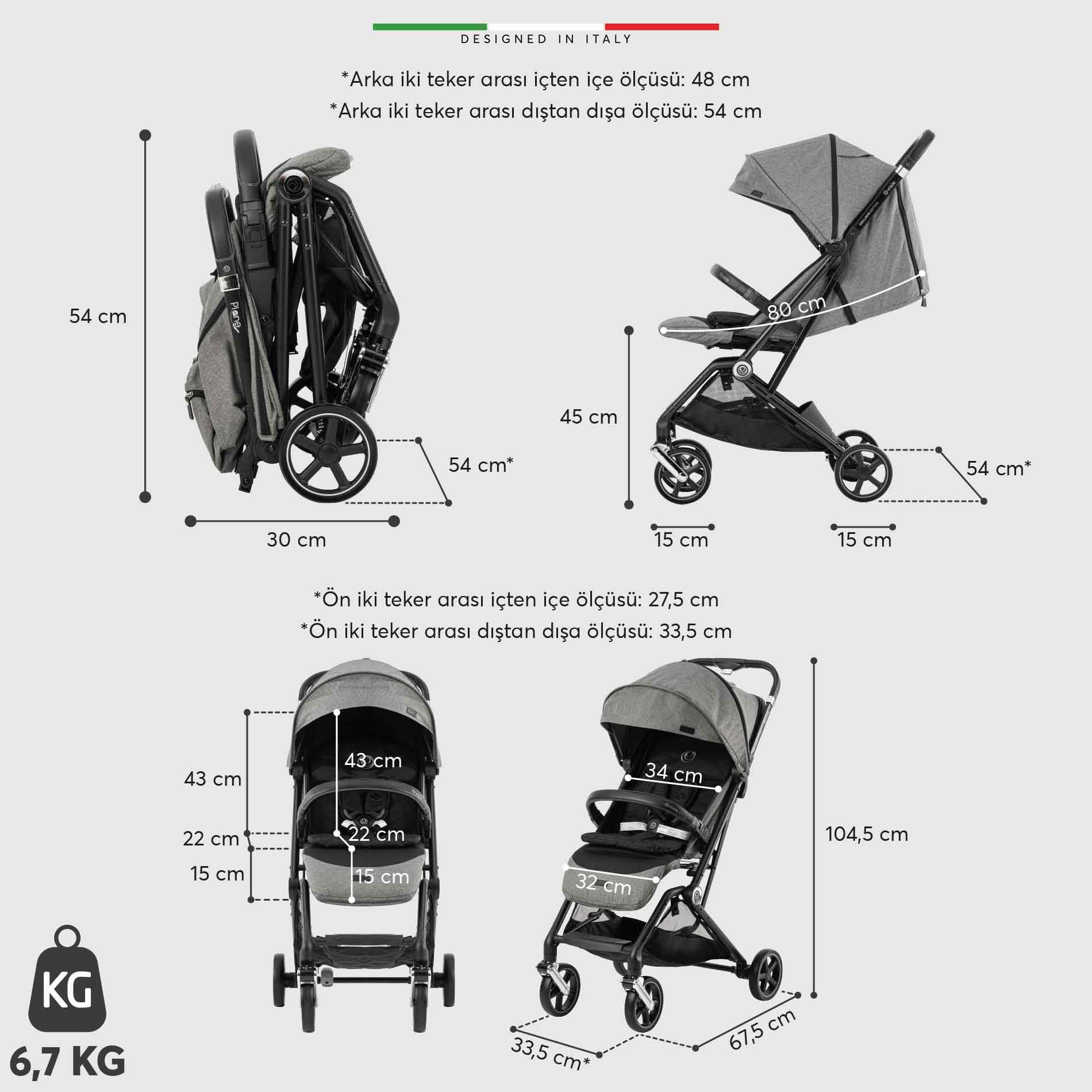 Elele Plane 2 Kabin Tipi Bebek Arabası Rose Gri-Siyah