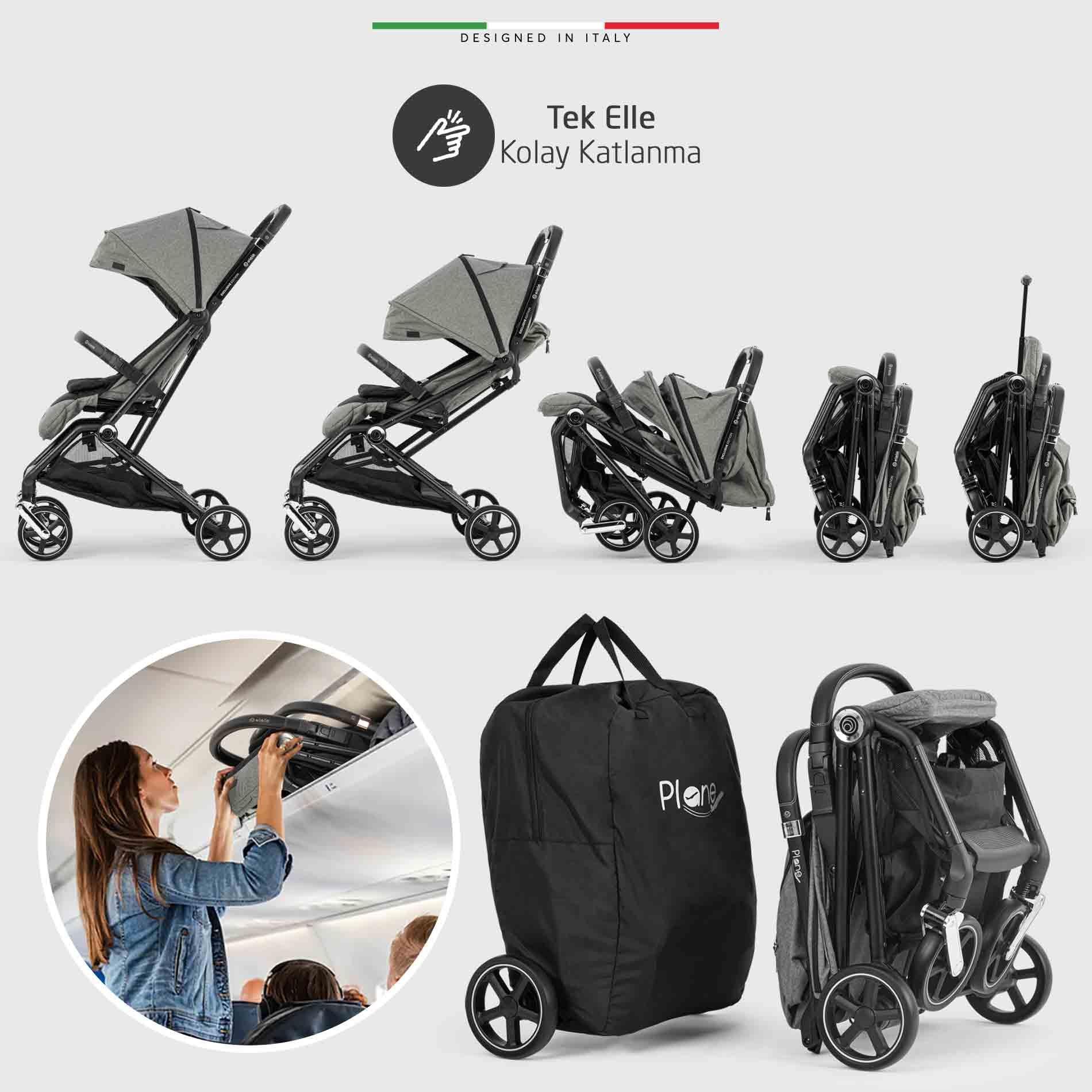 Elele Plane 2 Kabin Tipi Travel Sistem Bebek Arabası Rose Gri-Siyah