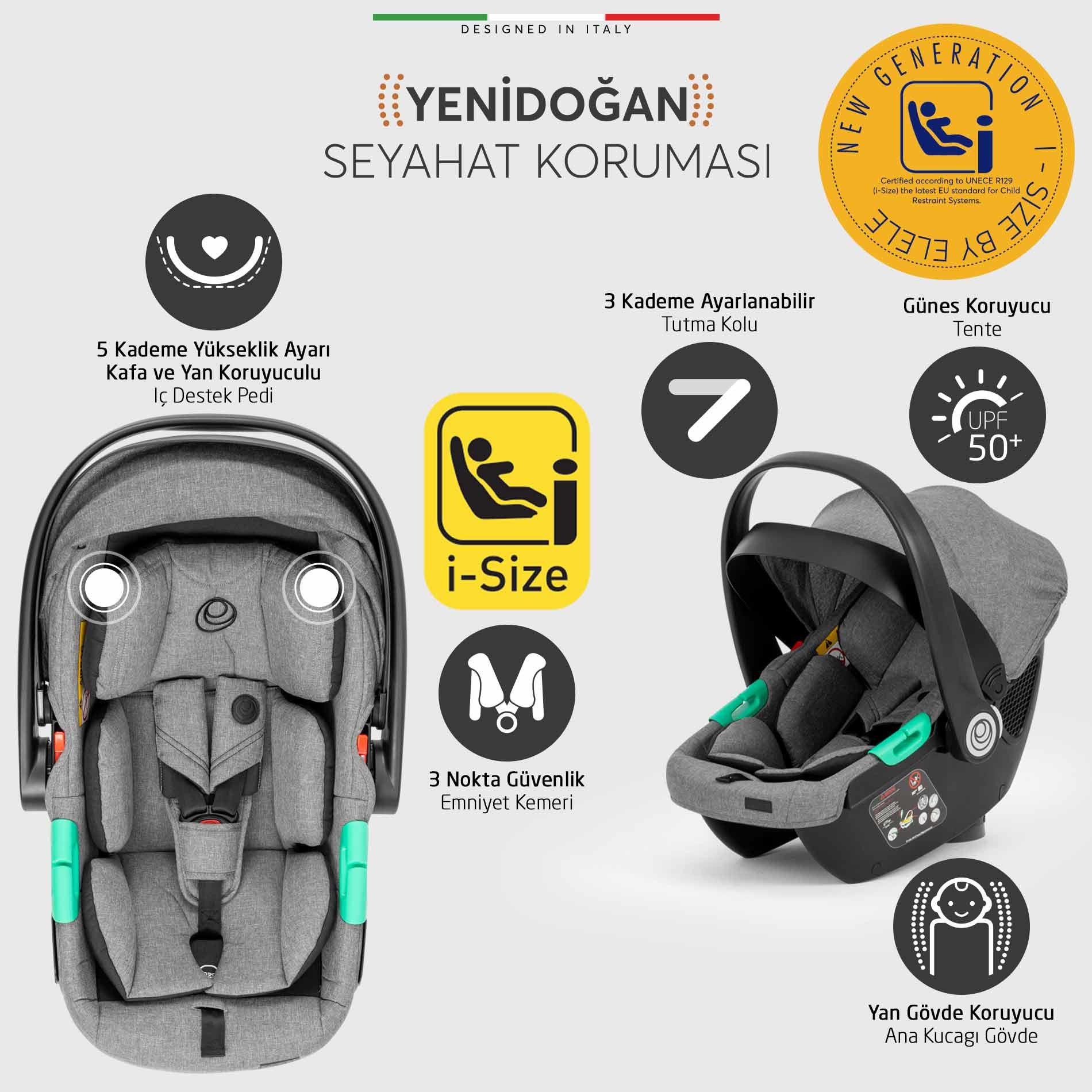 Elele Plane 2 Kabin Tipi Travel Sistem Bebek Arabası Rose Gri-Siyah