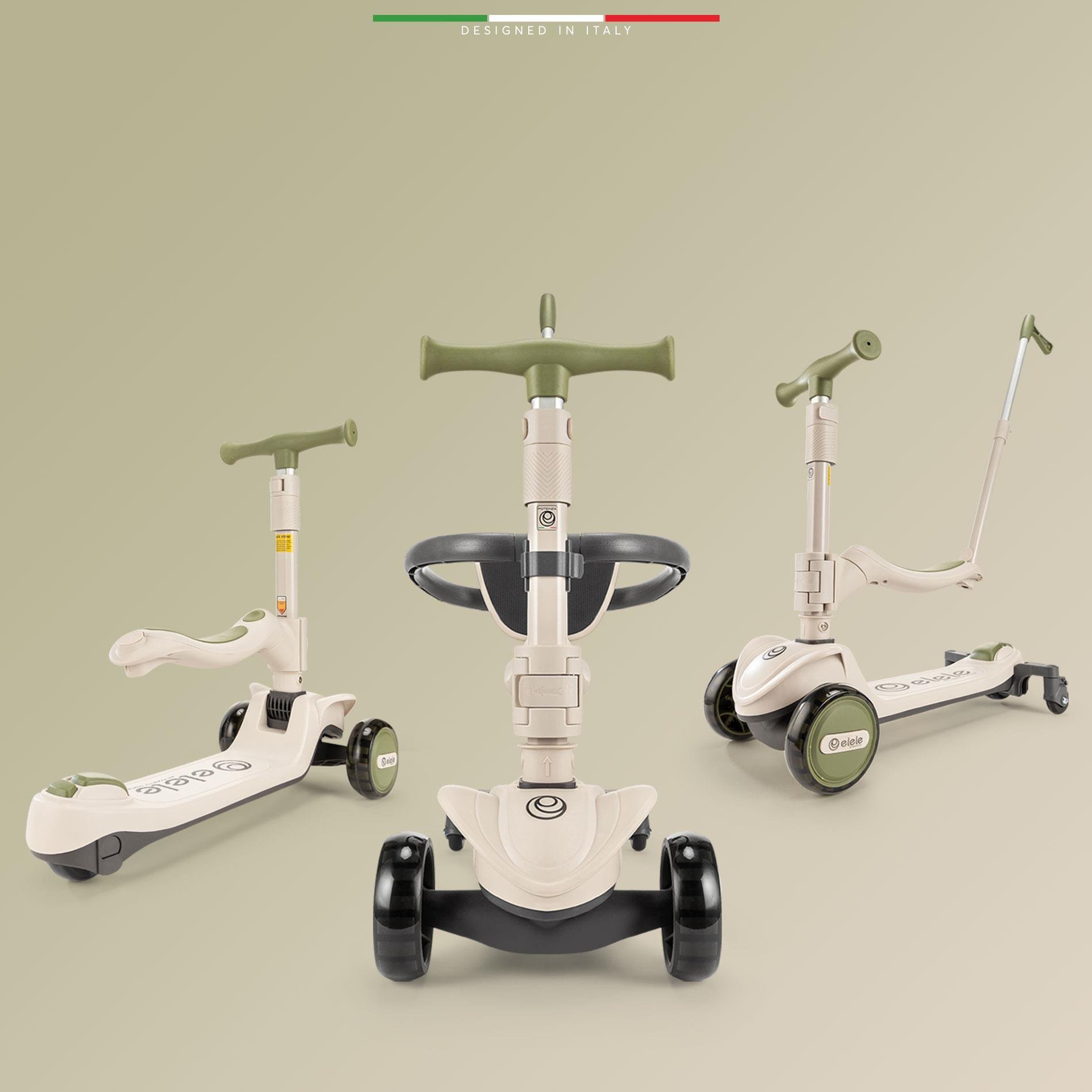 Elele Potenza 4in1 Ebeveyn Kontrollü 5 Tekerlekli Çocuk Scooter Işıklı Oturaklı Siyah