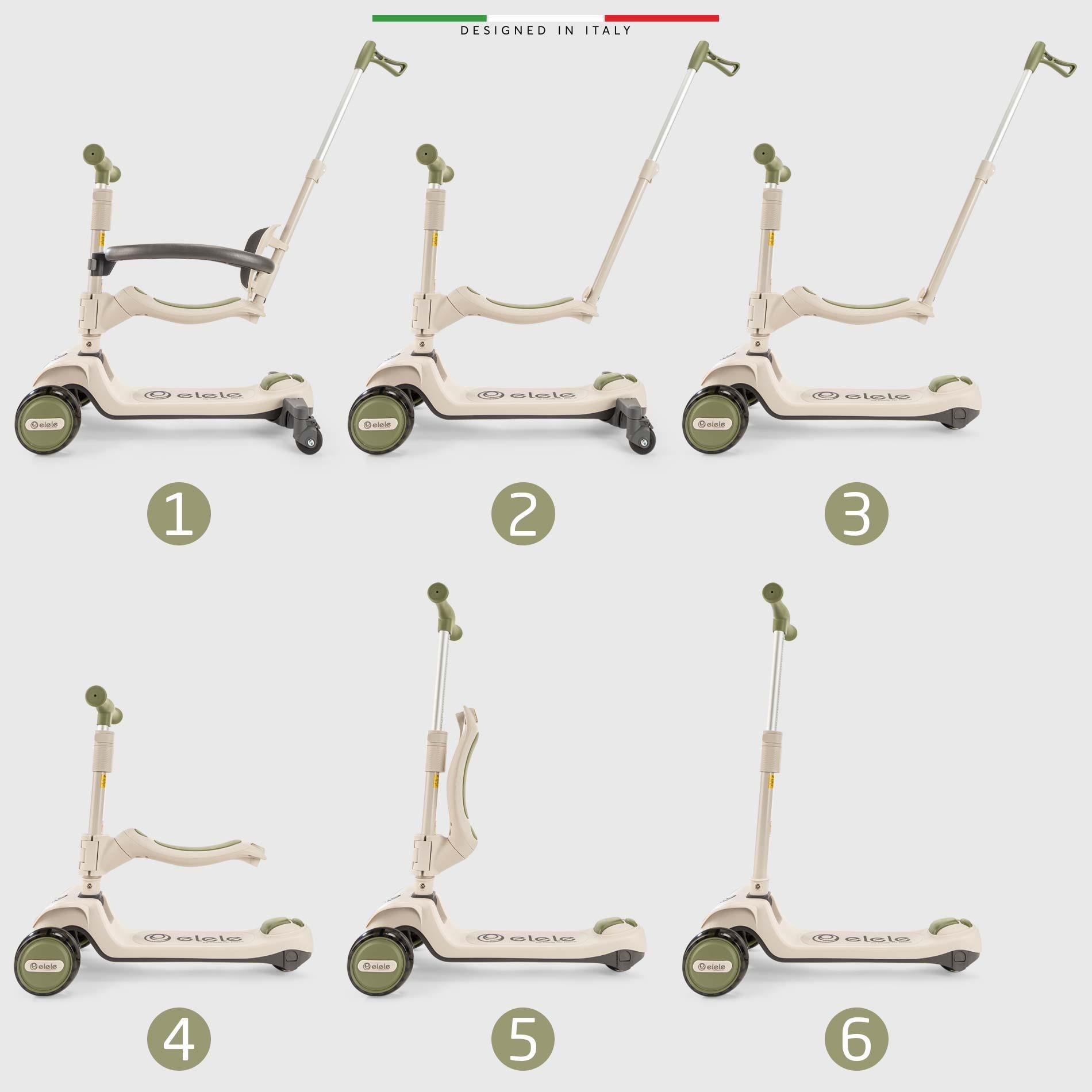 Elele Potenza 4in1 Ebeveyn Kontrollü 5 Tekerlekli Çocuk Scooter Işıklı Oturaklı Yeşil