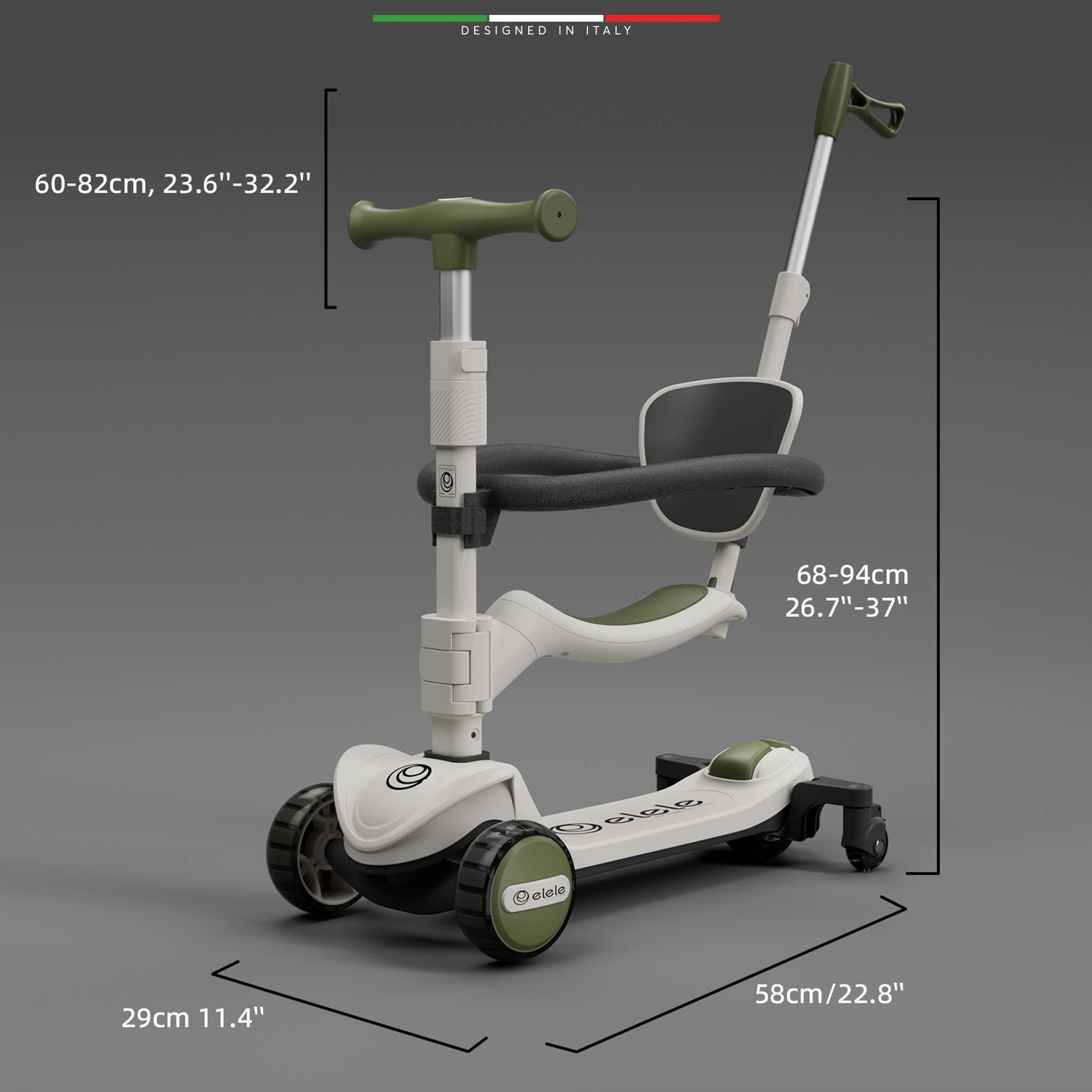 Elele Potenza 4in1 Ebeveyn Kontrollü 5 Tekerlekli Çocuk Scooter Işıklı Oturaklı Siyah
