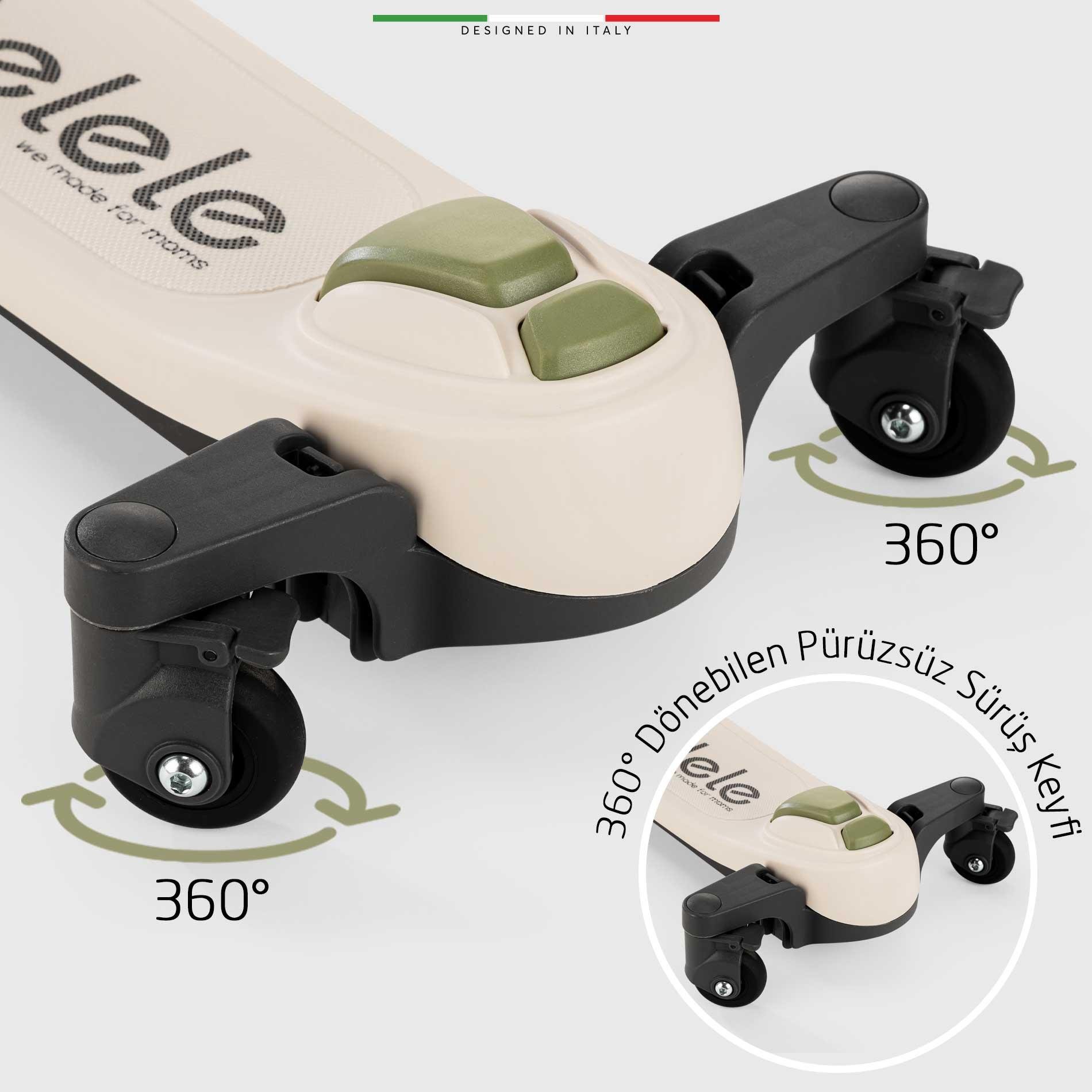 Elele Potenza 4in1 Ebeveyn Kontrollü 5 Tekerlekli Çocuk Scooter Işıklı Oturaklı Yeşil