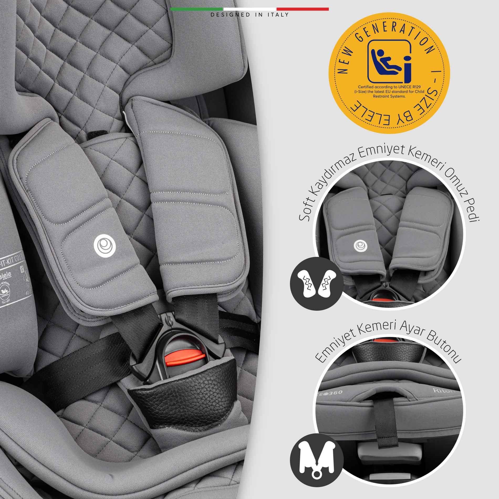 Elele RitornoFix 360° Dönen I-Size Oto Koltuğu İsoFix 40-150 CM 0-36 KG Pudra
