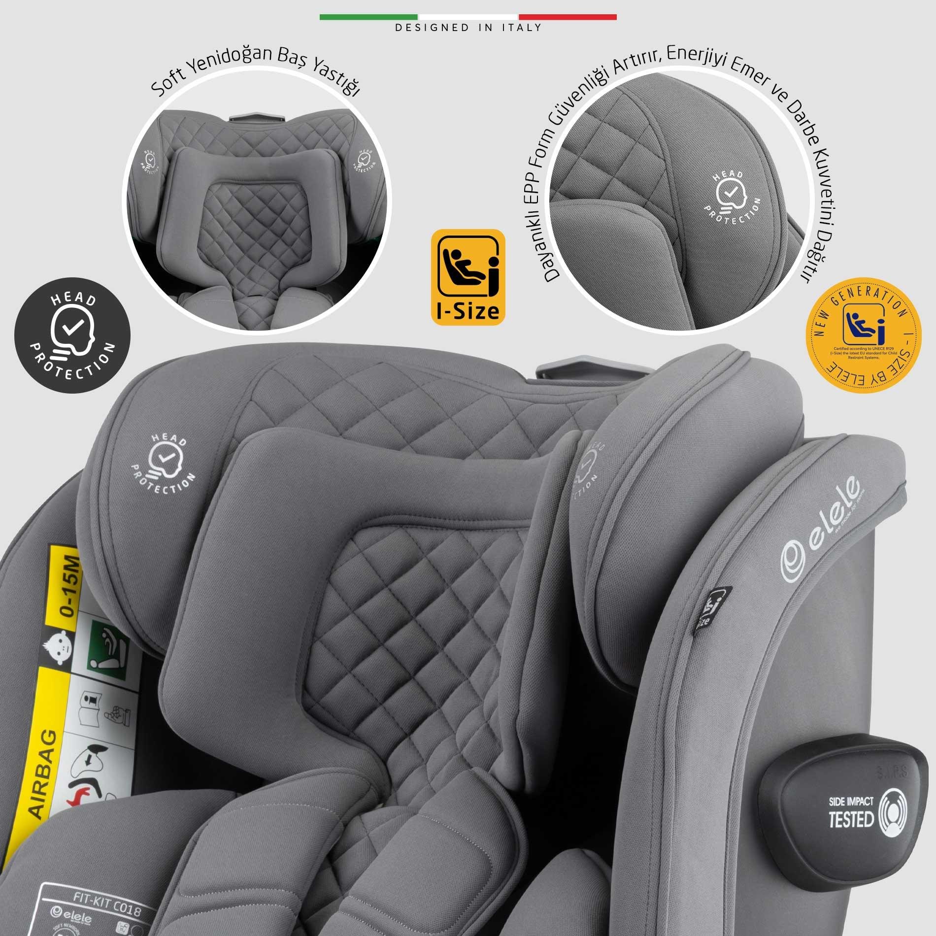 Elele RitornoFix 360° Dönen I-Size Oto Koltuğu İsoFix 40-150 CM 0-36 KG Pudra