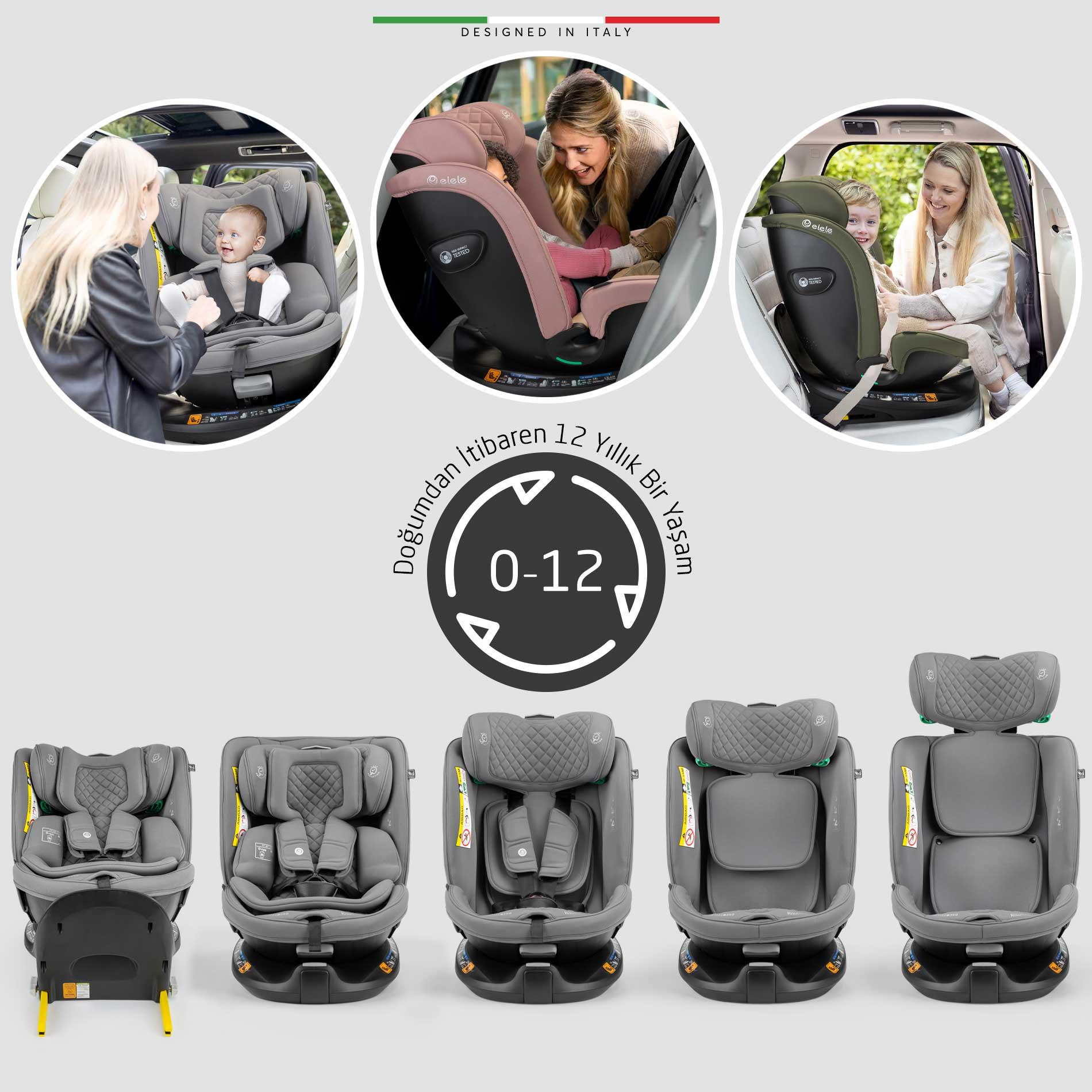Elele RitornoFix 360° Dönen I-Size Oto Koltuğu İsoFix 40-150 CM 0-36 KG Pudra