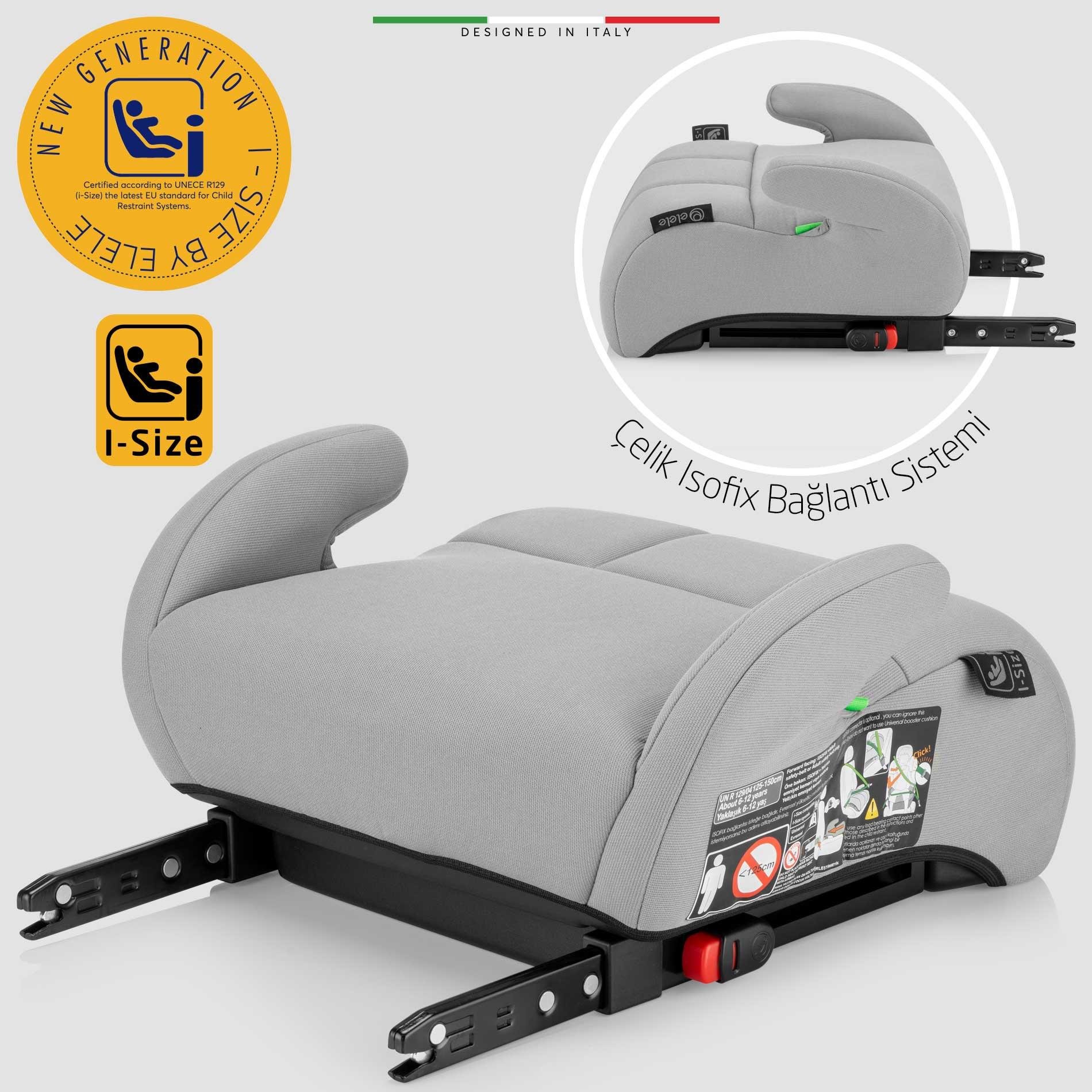 Elele RobustoFix I-Size Yükseltici Oto Koltuğu İsoFix 125-150 CM 15-36 KG Gri