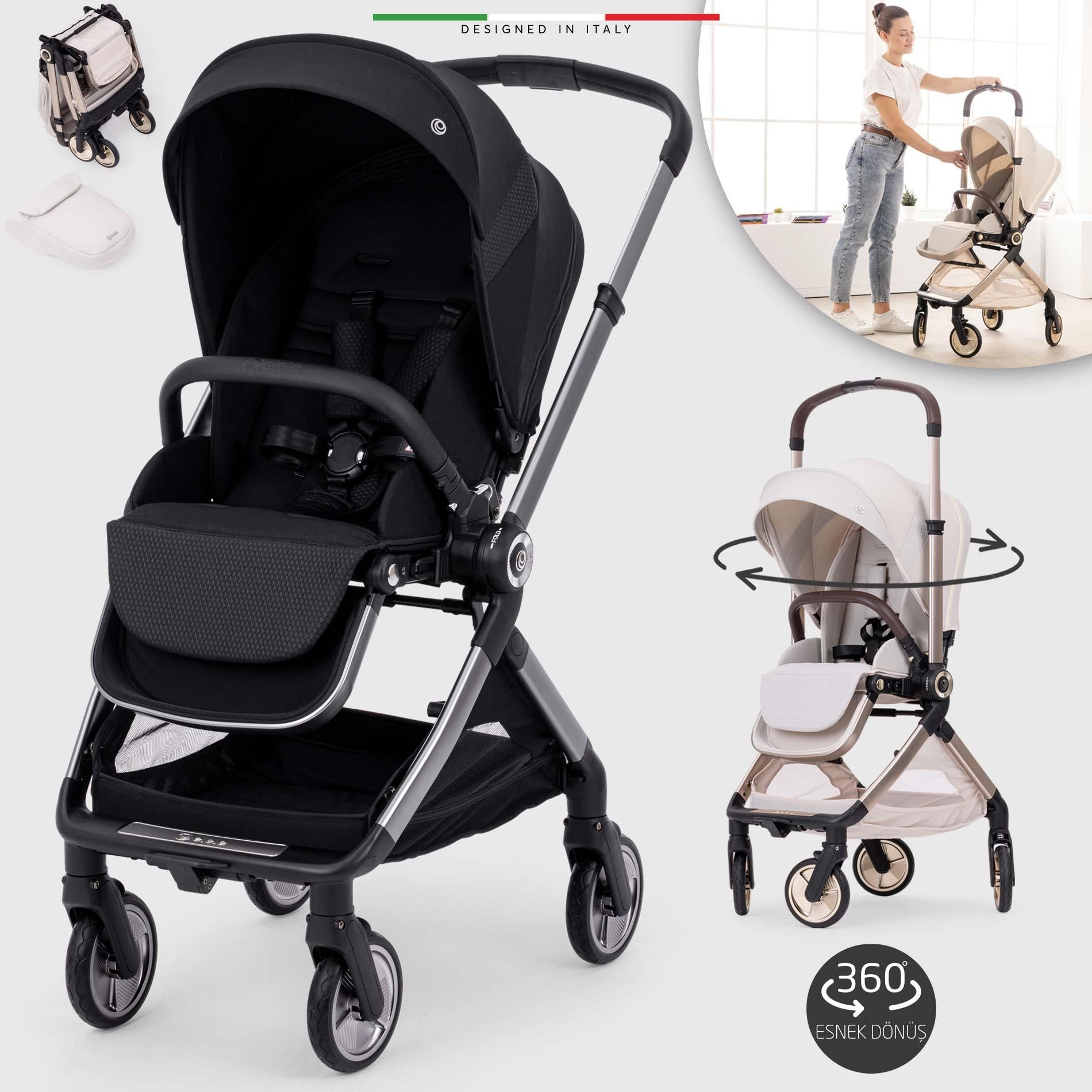 Elele Rotabile Premium Çift Yönlü Bebek Arabası Siyah
