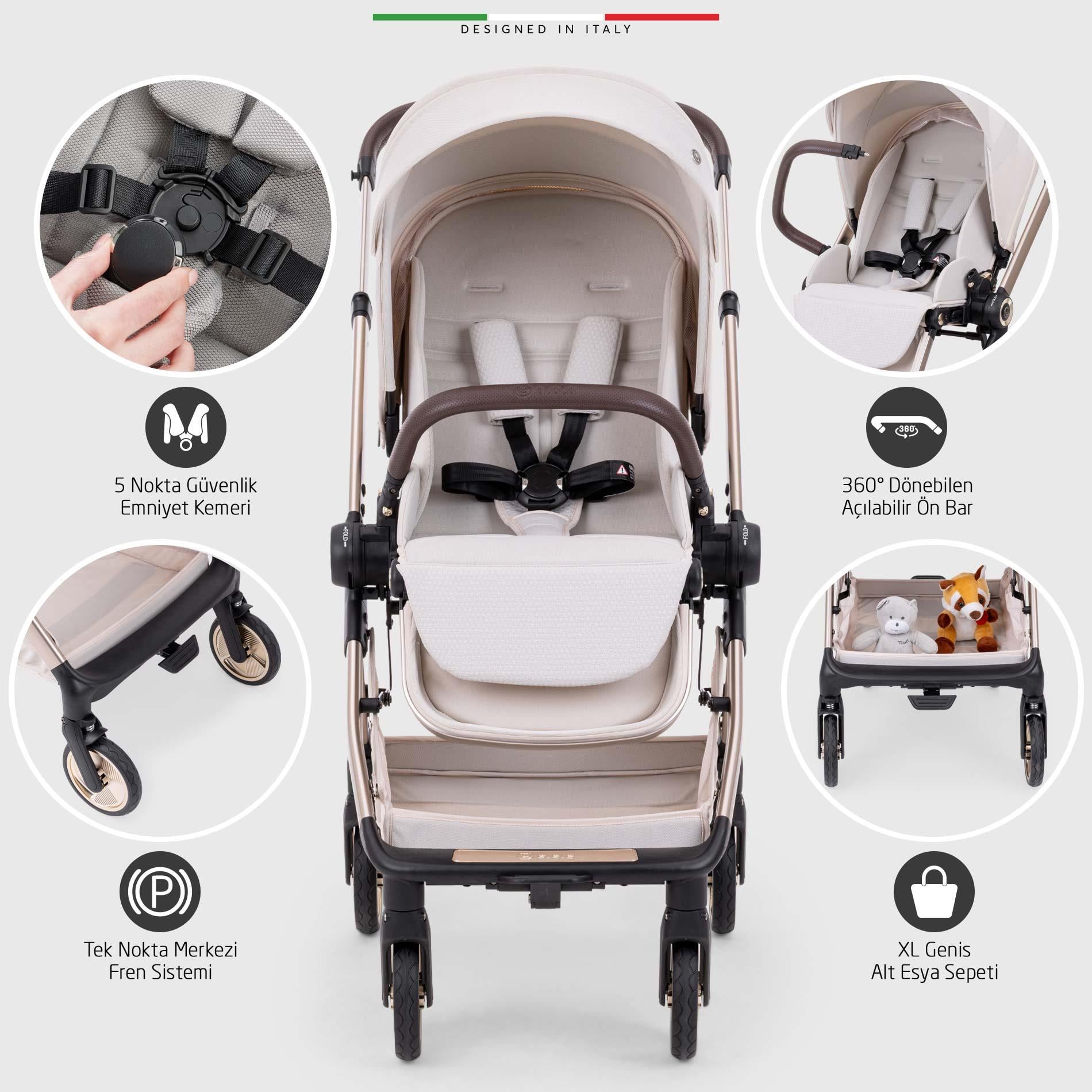 Elele Rotabile Premium Çift Yönlü Bebek Arabası Bej