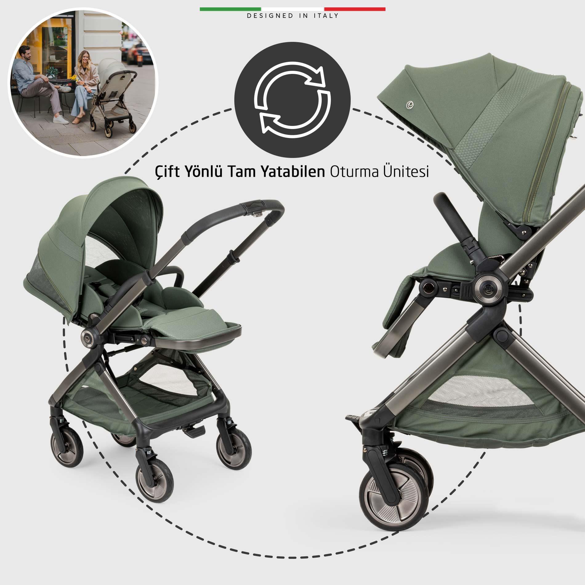 Elele Rotabile Premium Çift Yönlü Bebek Arabası Yeşil