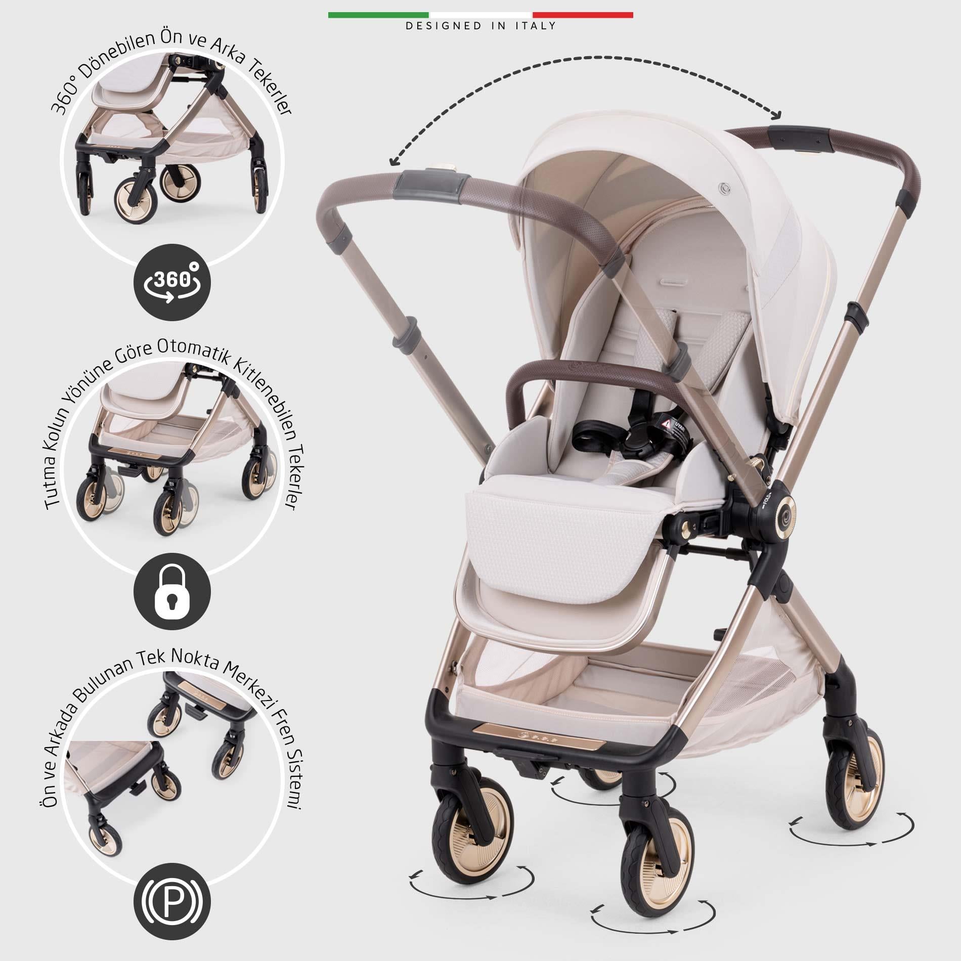 Elele Rotabile Premium Çift Yönlü Bebek Arabası Bej