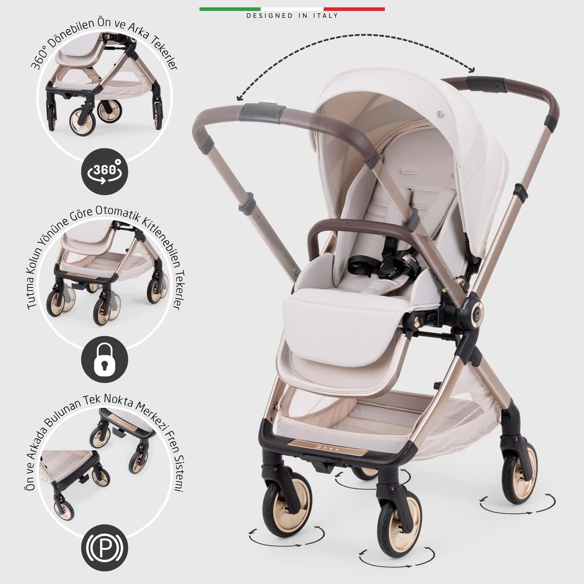 Elele Rotabile Premium Çift Yönlü Bebek Arabası Siyah