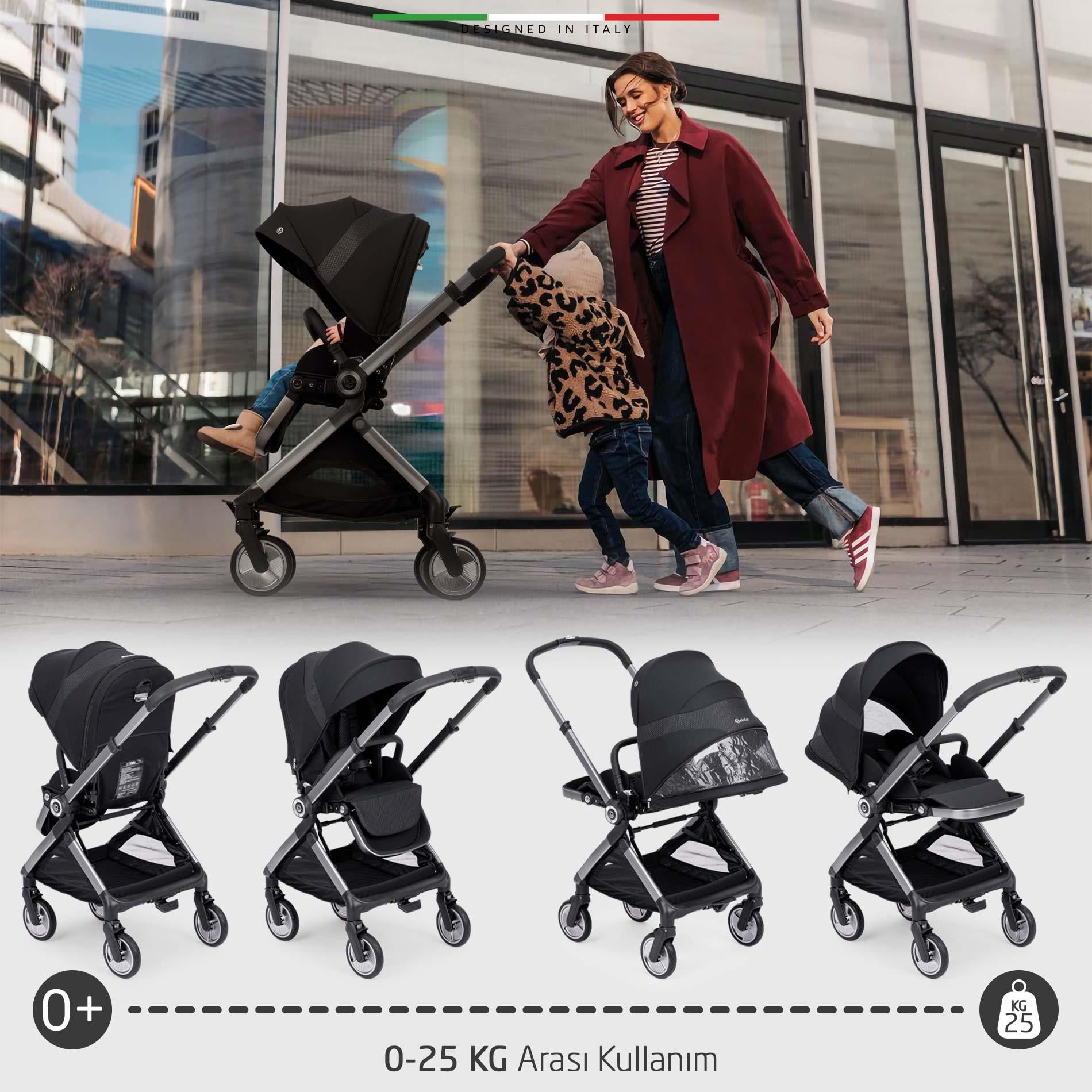 Elele Rotabile Premium Çift Yönlü Bebek Arabası Siyah