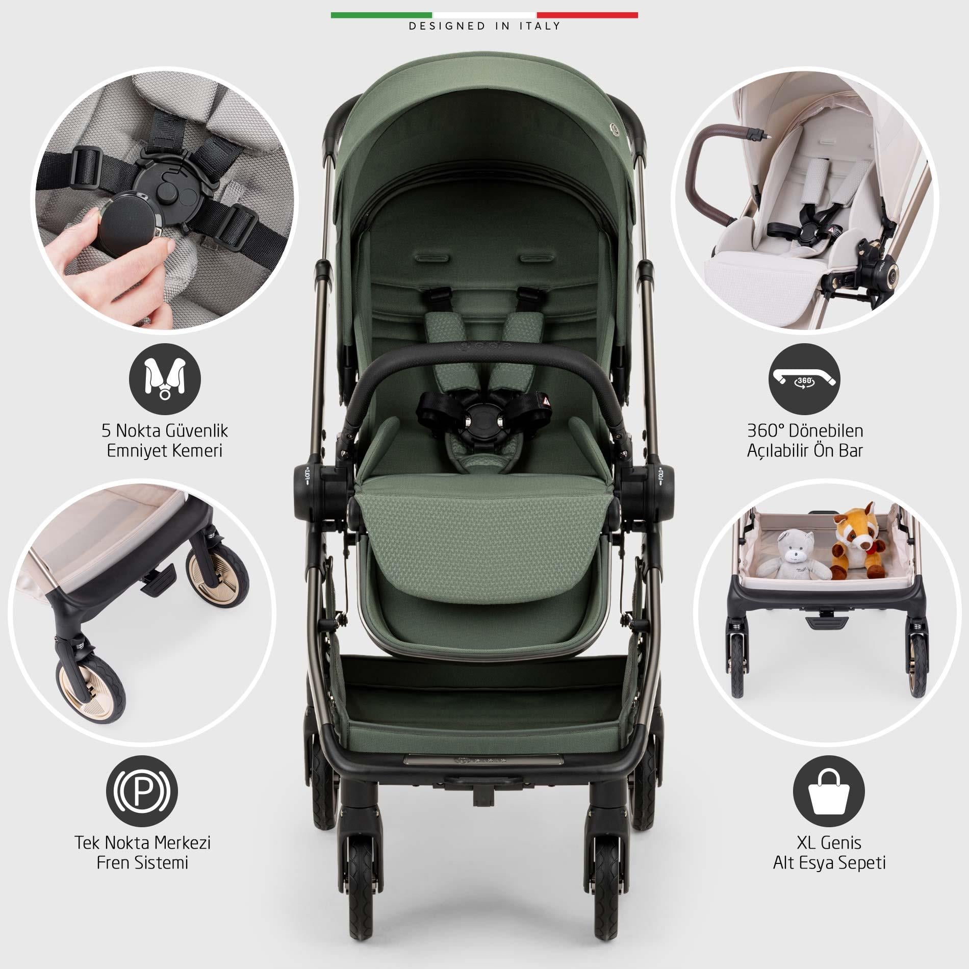 Elele Rotabile Premium Travel Sistem Bebek Arabası Yeşil