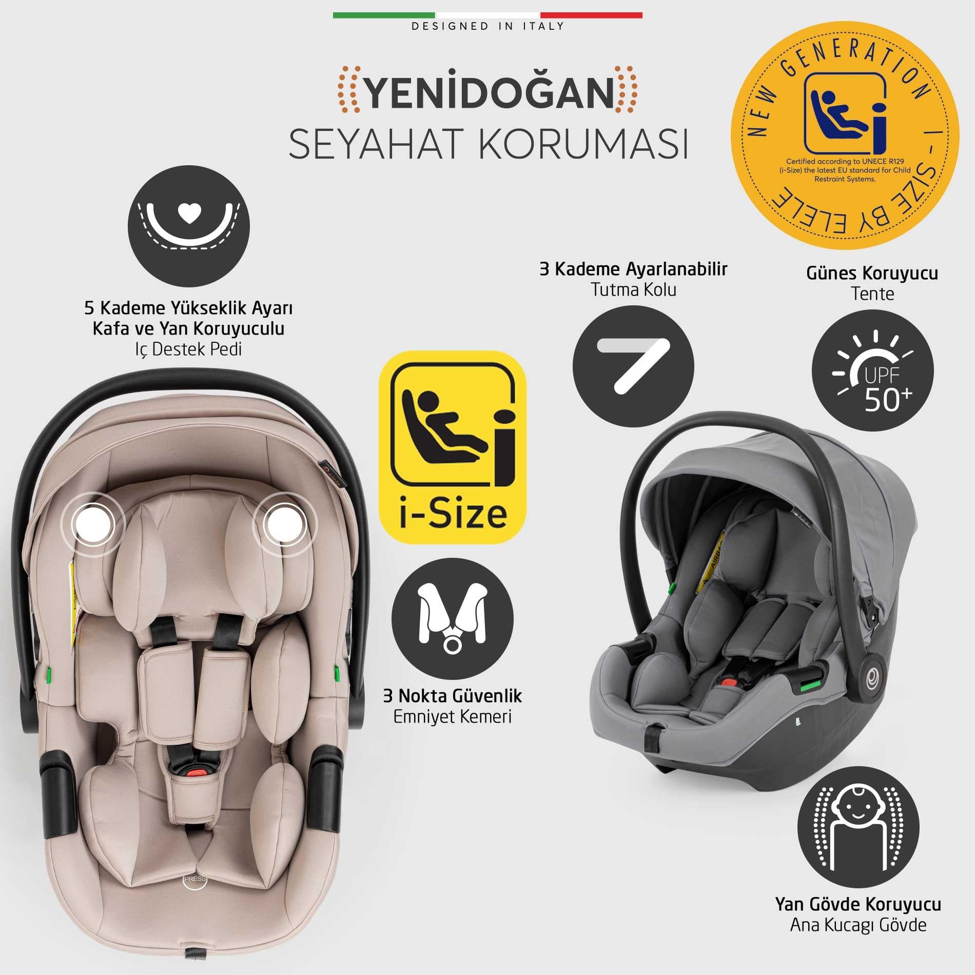 Elele Rotante 360° Dönebilen Çift Yönlü Kabin Tipi Travel Bebek Arabası Gri