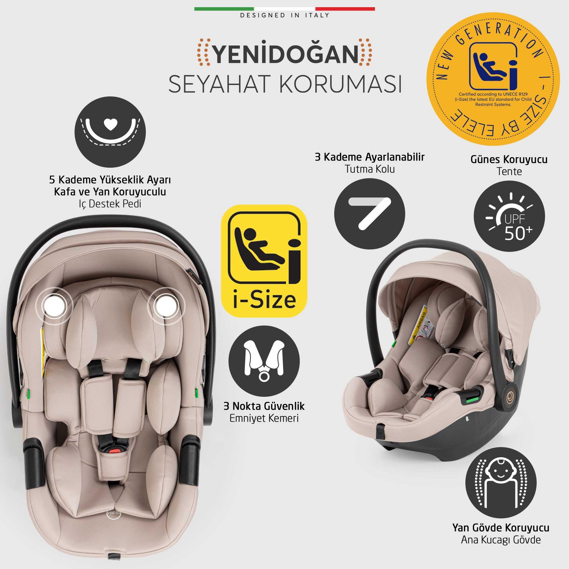 Elele Rotante 360° Dönebilen Çift Yönlü Kabin Tipi Travel Bebek Arabası Bej