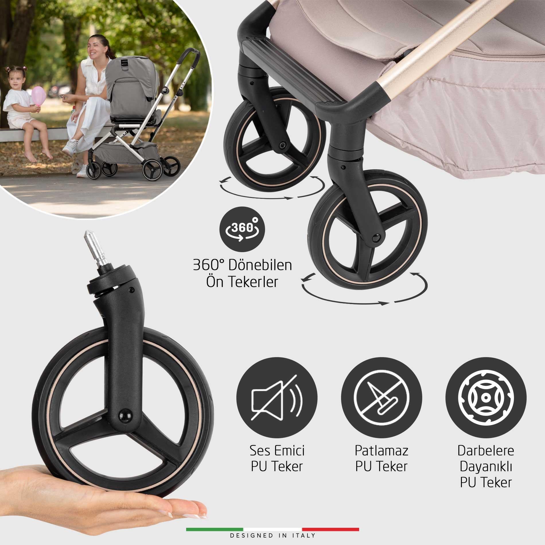 Elele Rotante 360° Dönebilen Çift Yönlü Kabin Tipi Travel Bebek Arabası Siyah