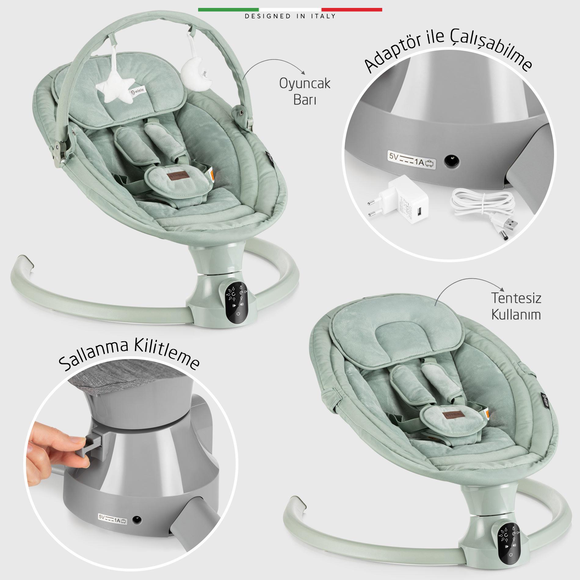 Elele Sette Elektrikli Otomatik Sallanan Ana Kucağı Yeşil