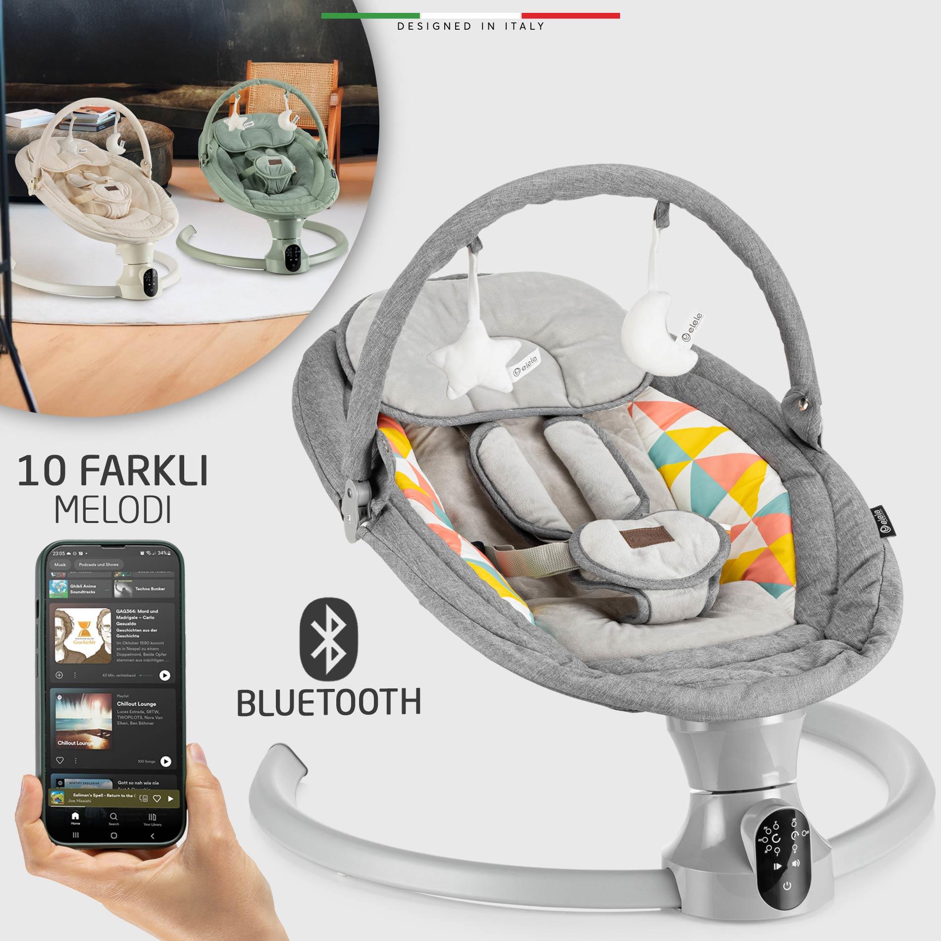 Elele Sette Elektrikli Otomatik Sallanan Ana Kucağı Gri