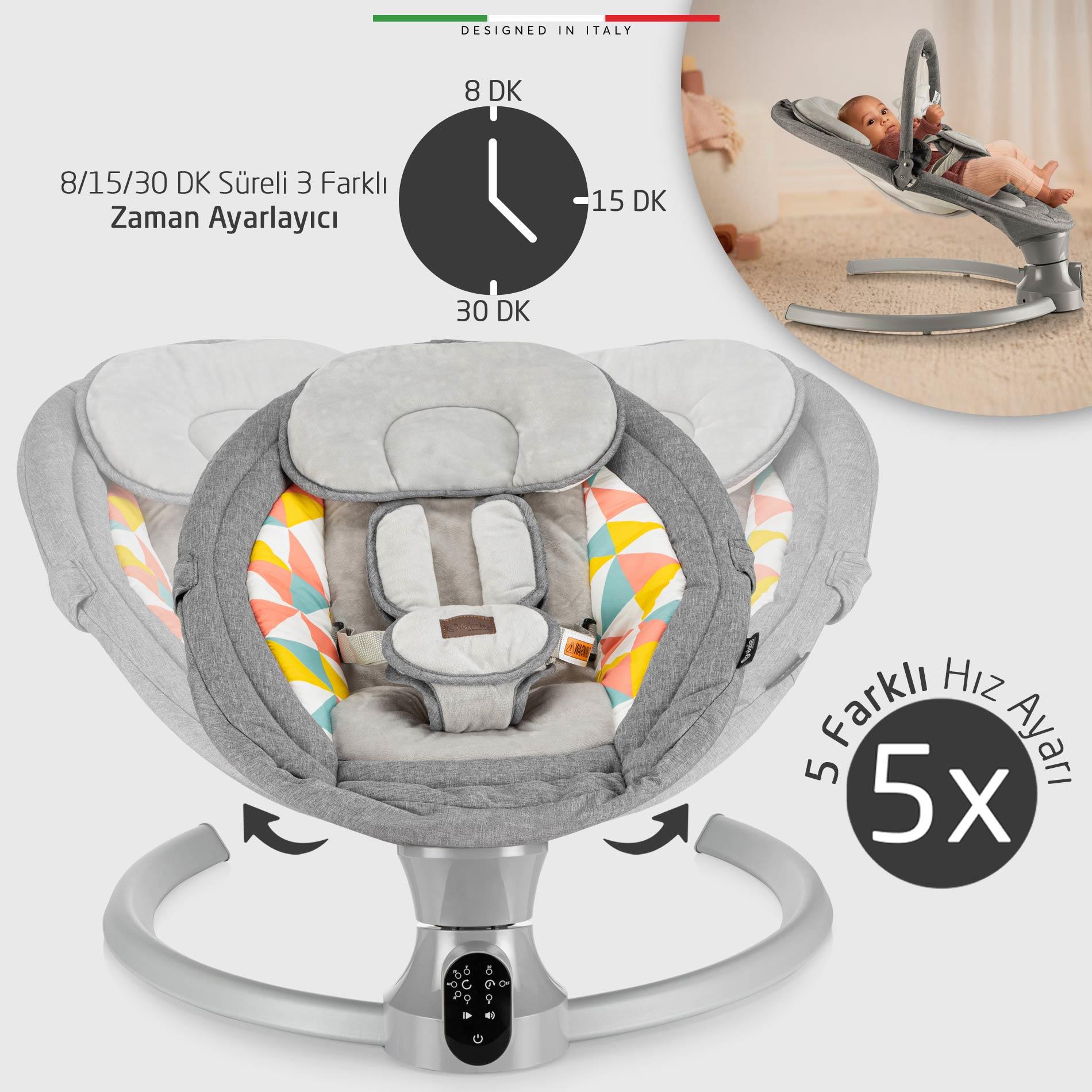 Elele Sette Elektrikli Otomatik Sallanan Ana Kucağı Gri
