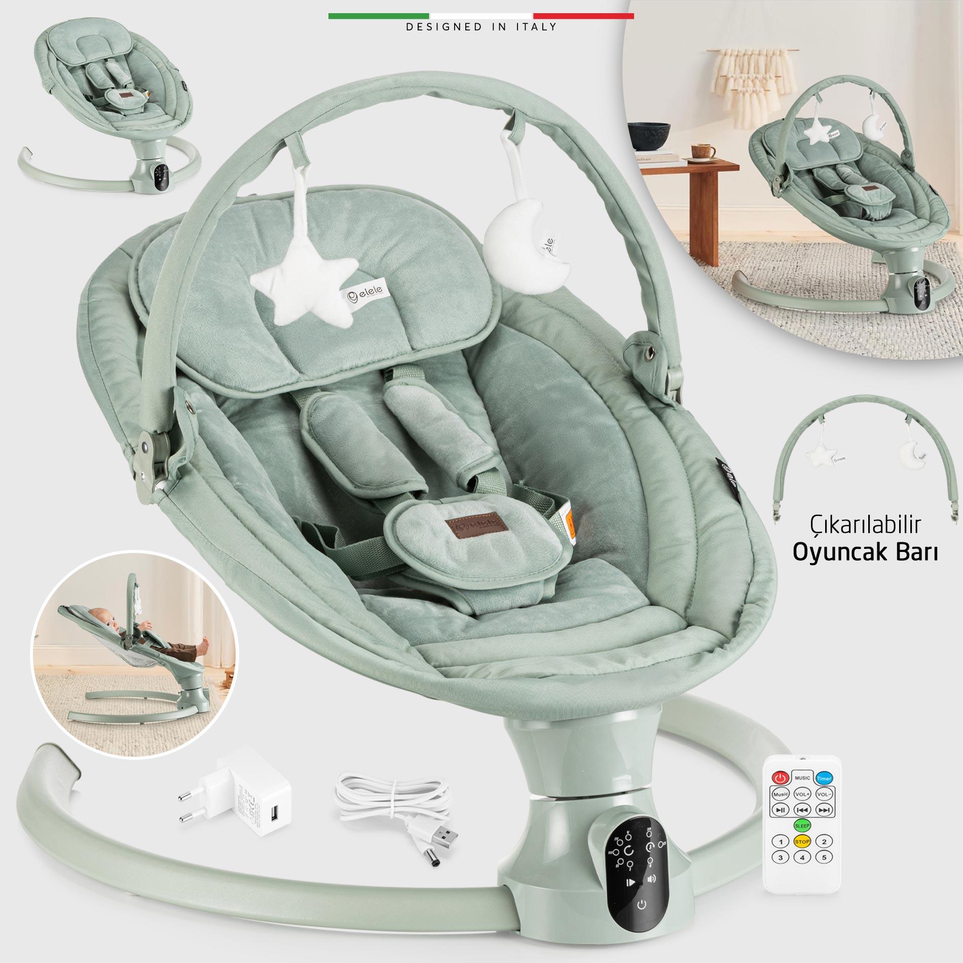 Elele Sette Elektrikli Otomatik Sallanan Ana Kucağı Yeşil