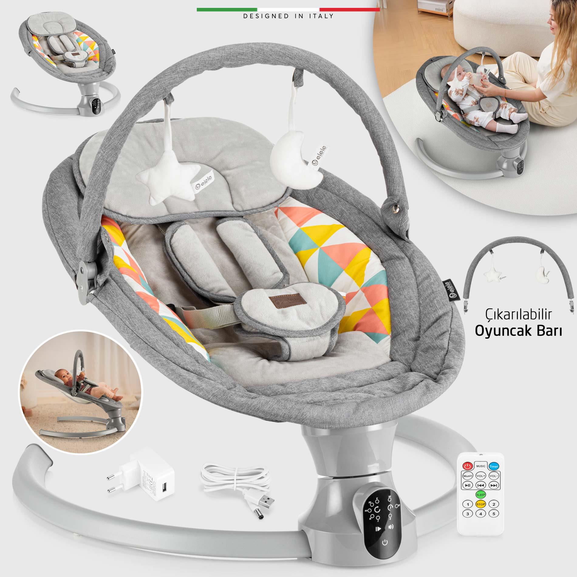 Elele Sette Elektrikli Otomatik Sallanan Ana Kucağı Gri
