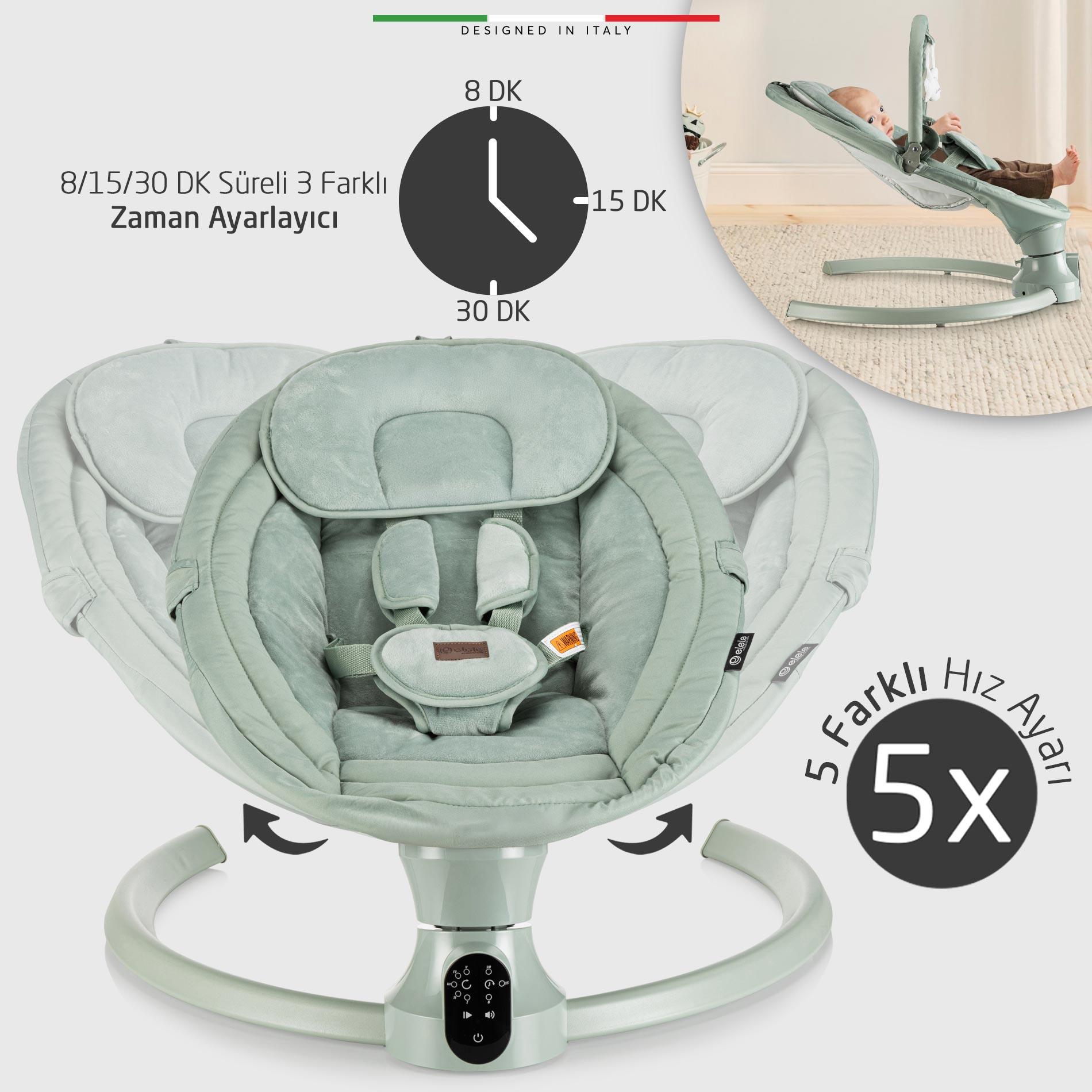 Elele Sette Elektrikli Otomatik Sallanan Ana Kucağı Yeşil