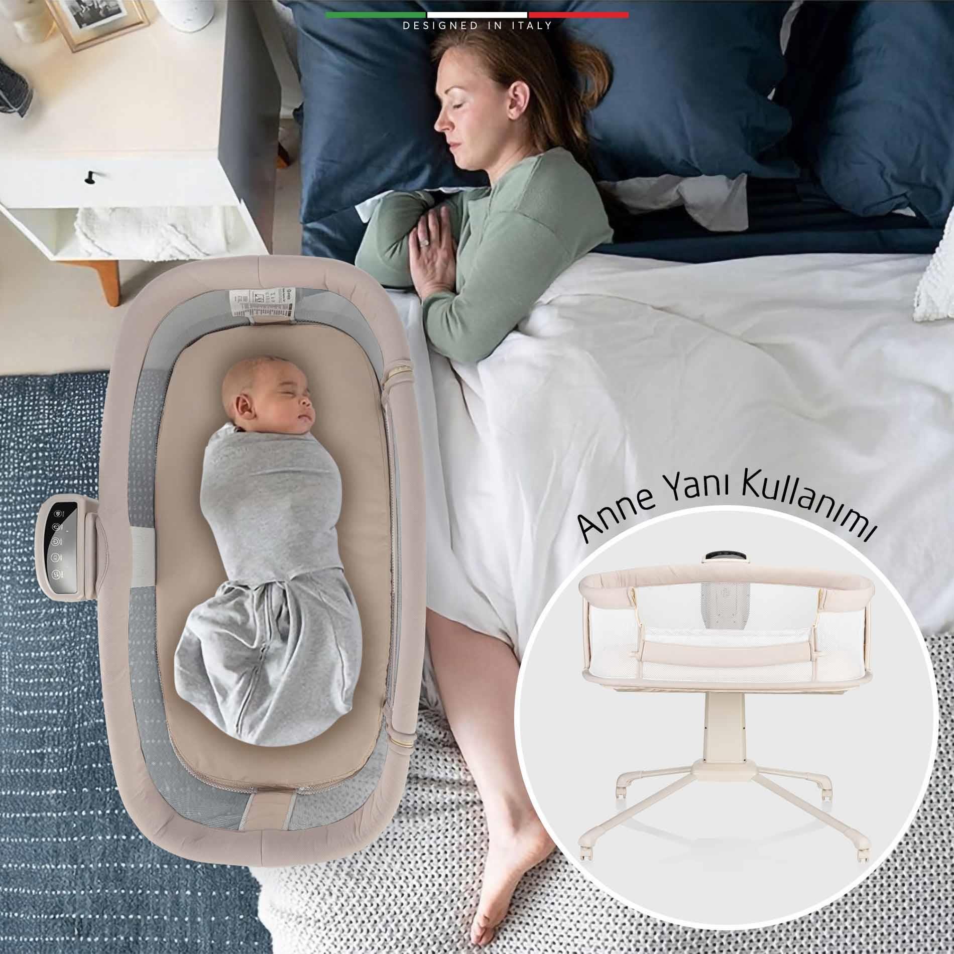 Elele Sonno 3in1 Elektrikli Otomatik Sallanan Anne Yanı Beşik Park Yatak Kademeli Bej