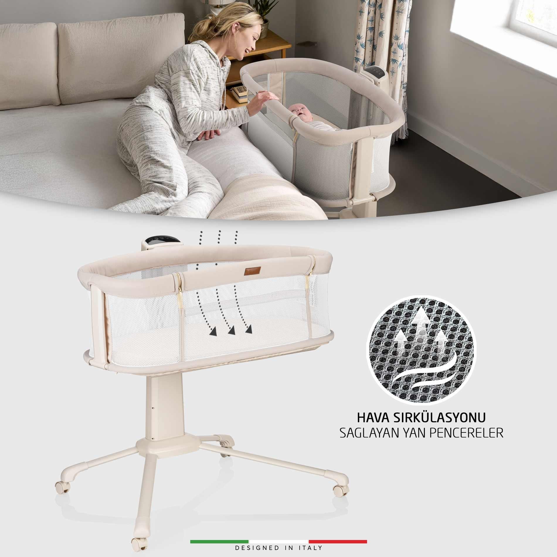 Elele Sonno 3in1 Elektrikli Otomatik Sallanan Anne Yanı Beşik Park Yatak Kademeli Bej