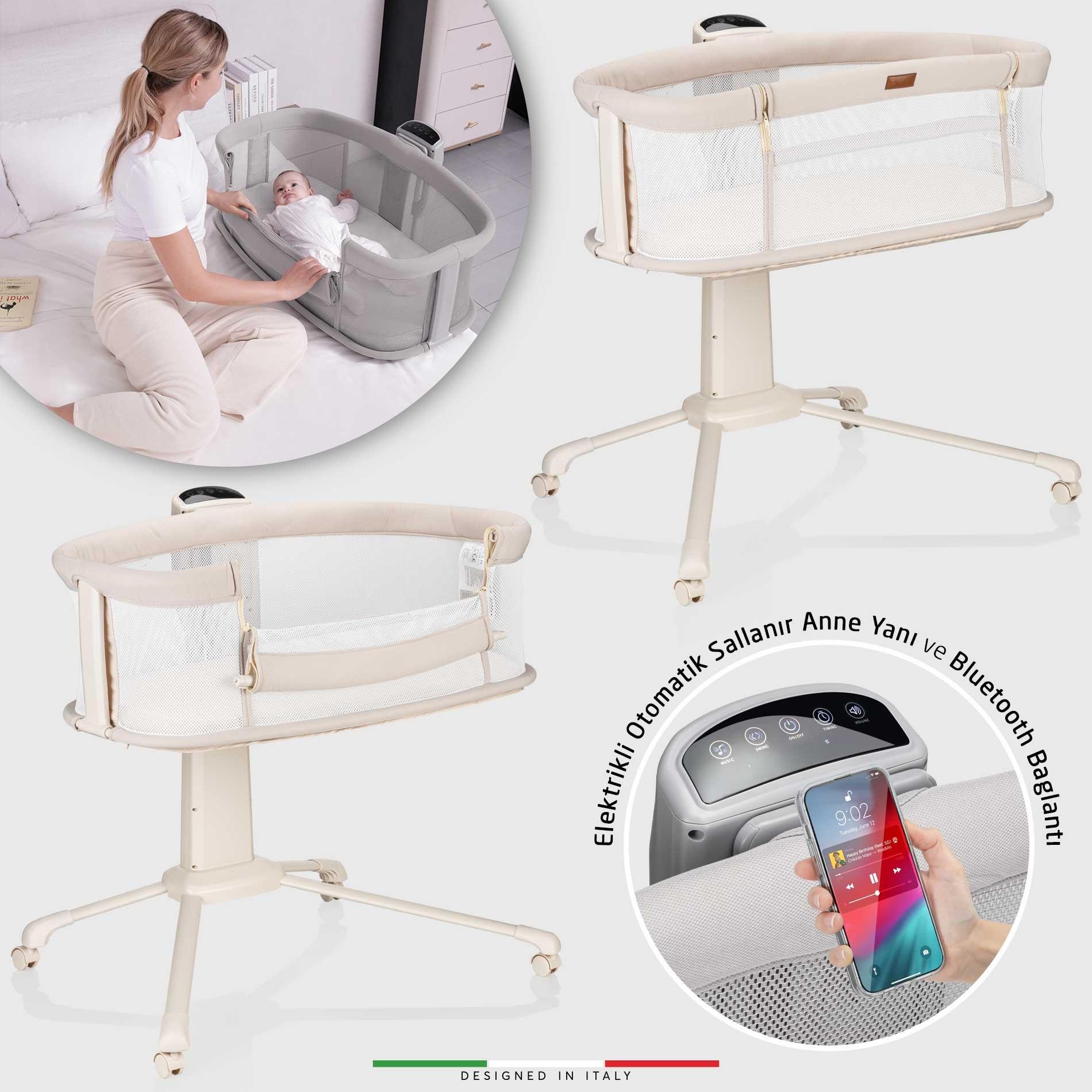Elele Sonno 3in1 Elektrikli Otomatik Sallanan Anne Yanı Beşik Park Yatak Kademeli Bej