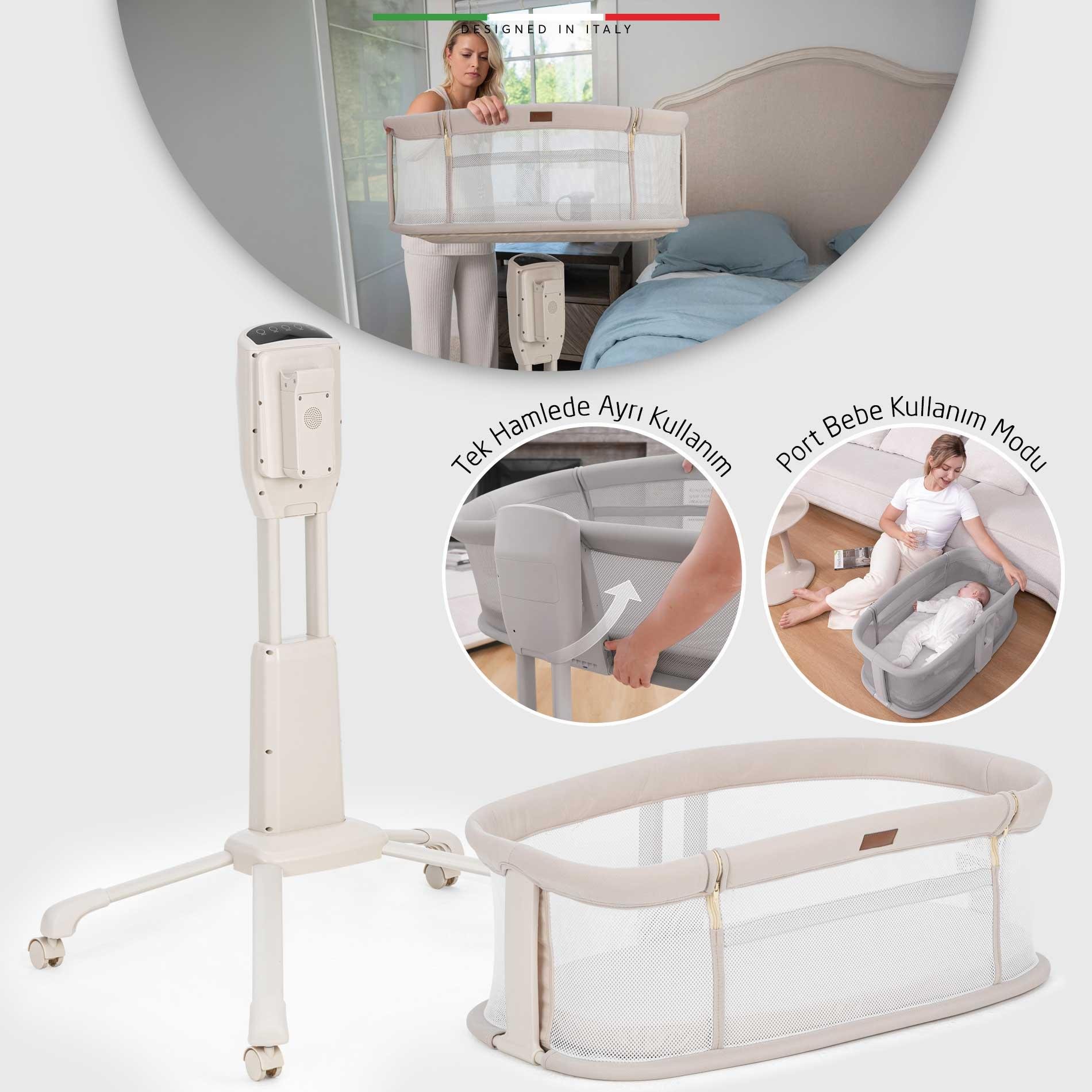 Elele Sonno 3in1 Elektrikli Otomatik Sallanan Anne Yanı Beşik Park Yatak Kademeli Bej