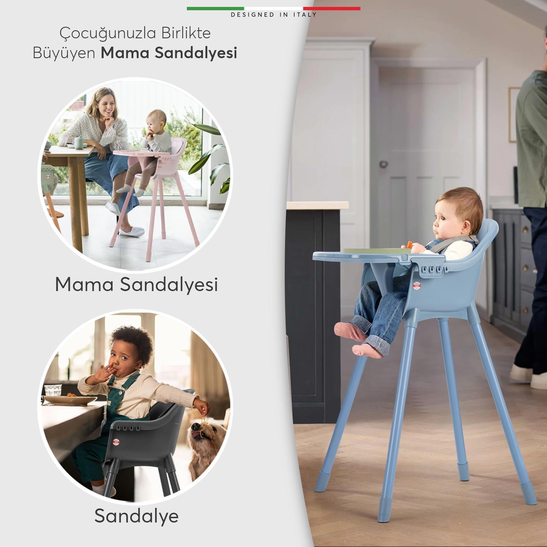 Elele Sorte 2in1 Bebek Mama Sandalyesi ve Çocuk Sandalyesi Gri