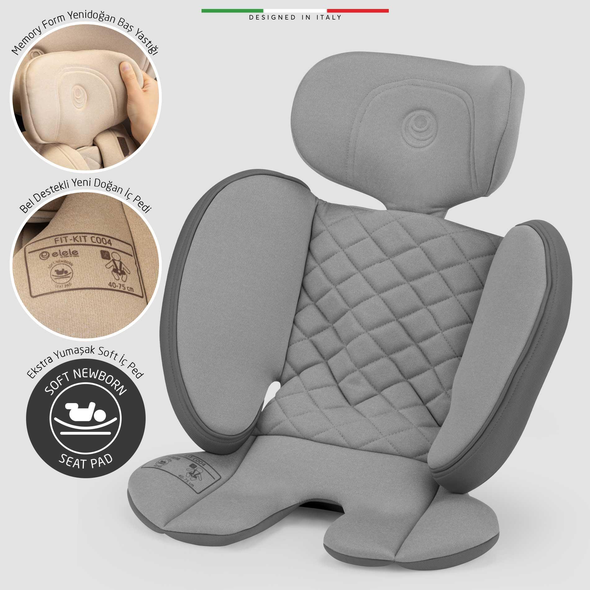 Elele StradaFix 360° Dönen I-Size Oto Koltuğu İsoFix 40-150 CM 0-36 KG Gri
