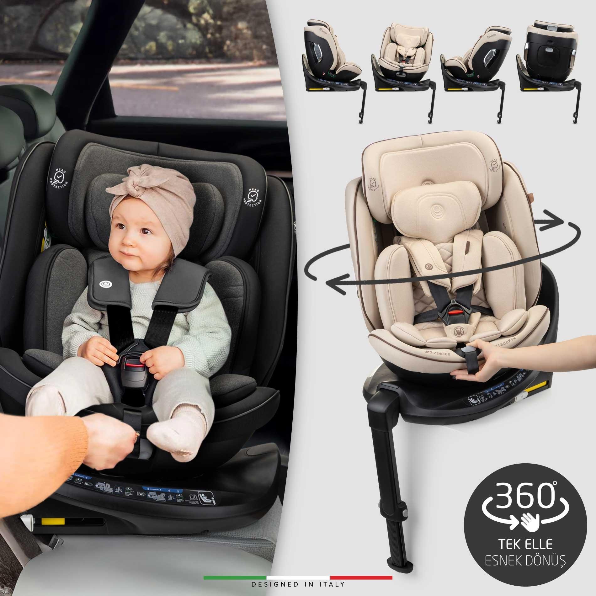Elele StradaFix 360° Dönen I-Size Oto Koltuğu İsoFix 40-150 CM 0-36 KG Bej