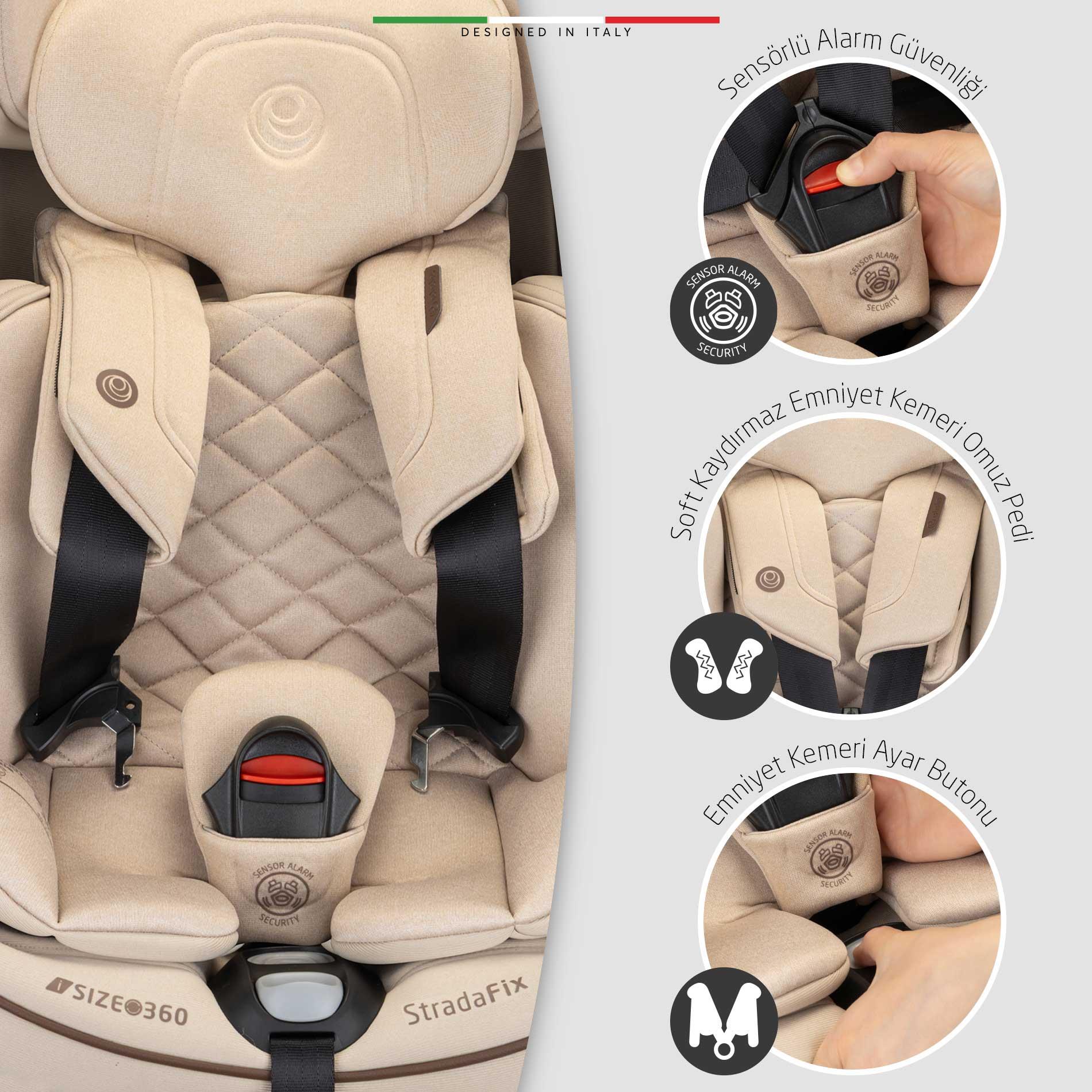 Elele StradaFix 360° Dönen I-Size Oto Koltuğu İsoFix 40-150 CM 0-36 KG Pudra