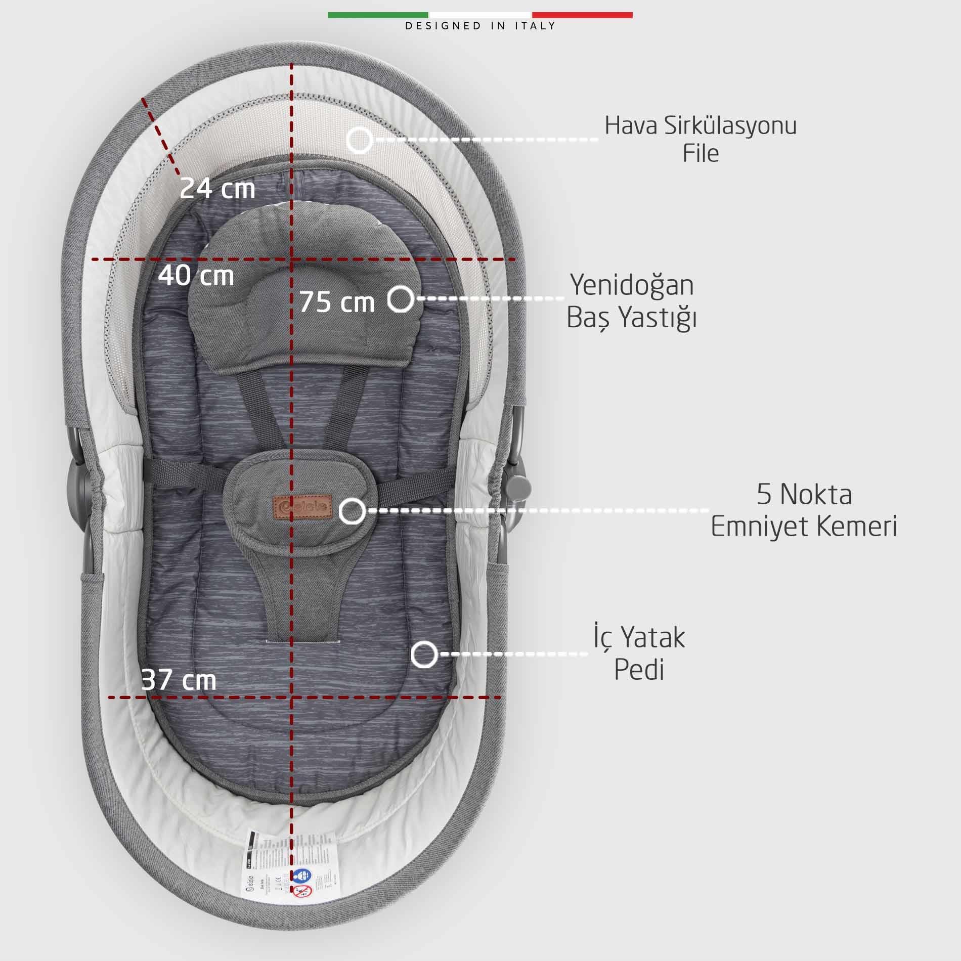 Elele Verde Elektrikli Otomatik Sallanan Ana Kucağı Beşik 360° Dönebilir Kademeli Gri