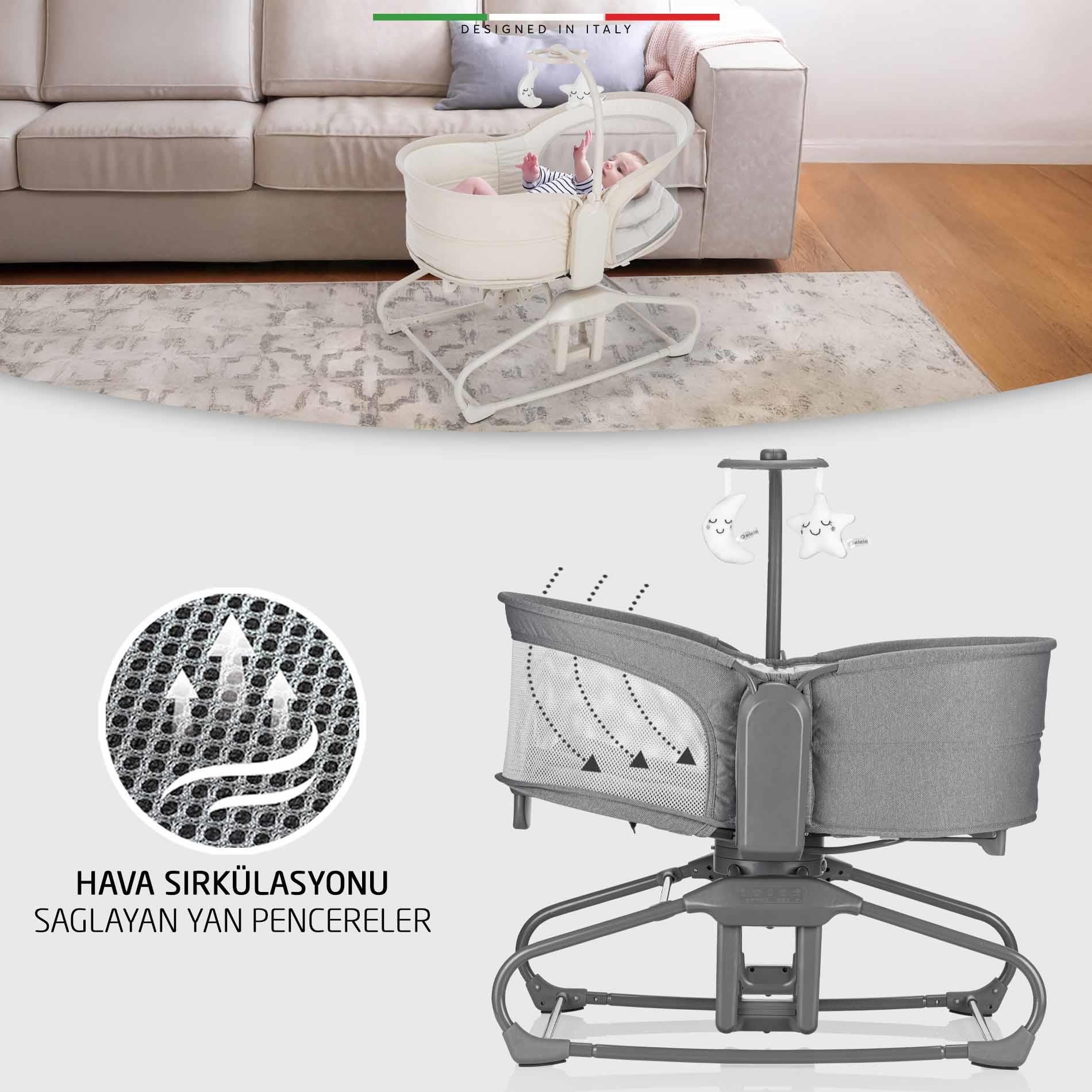 Elele Verde Elektrikli Otomatik Sallanan Ana Kucağı Beşik 360° Dönebilir Kademeli Gri