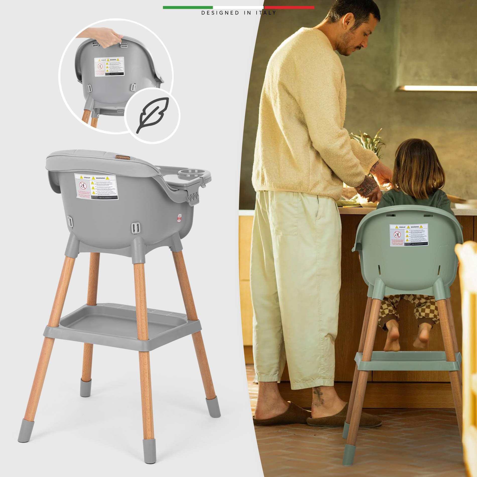 Elele Verona 4in1 Ahşap Bebek Mama Sandalyesi ve Mama Oturağı Deri Pedli Gri