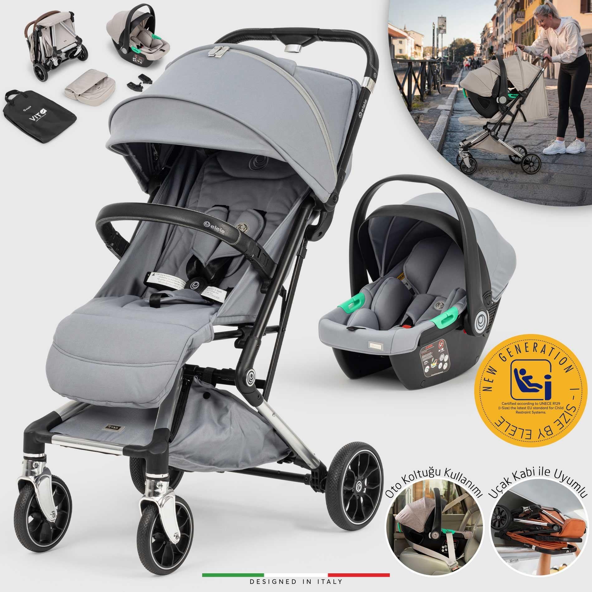 Elele Vita Premium Kabin Tipi Travel Sistem Bebek Arabası Silver Gri