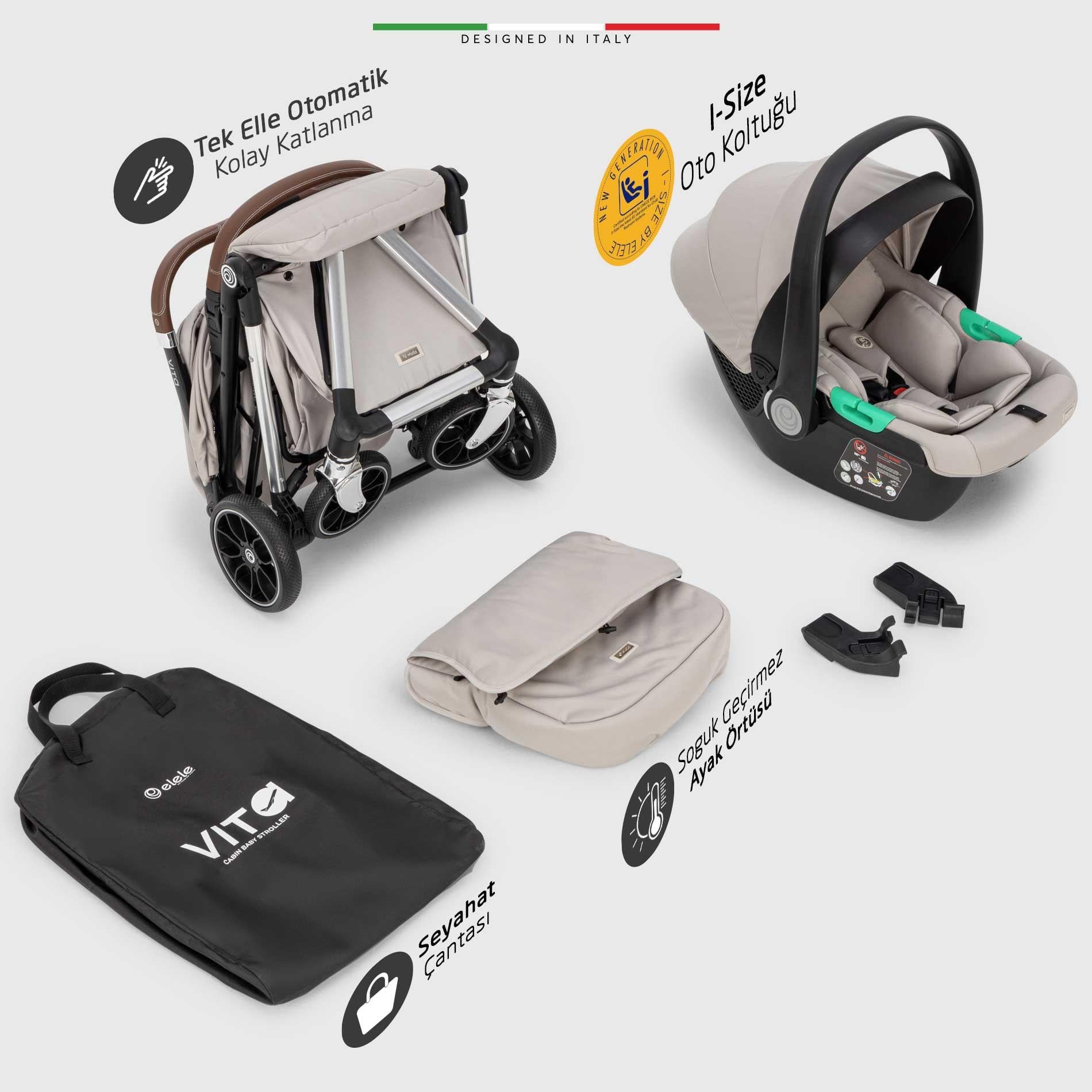 Elele Vita Premium Kabin Tipi Travel Sistem Bebek Arabası Silver Gri