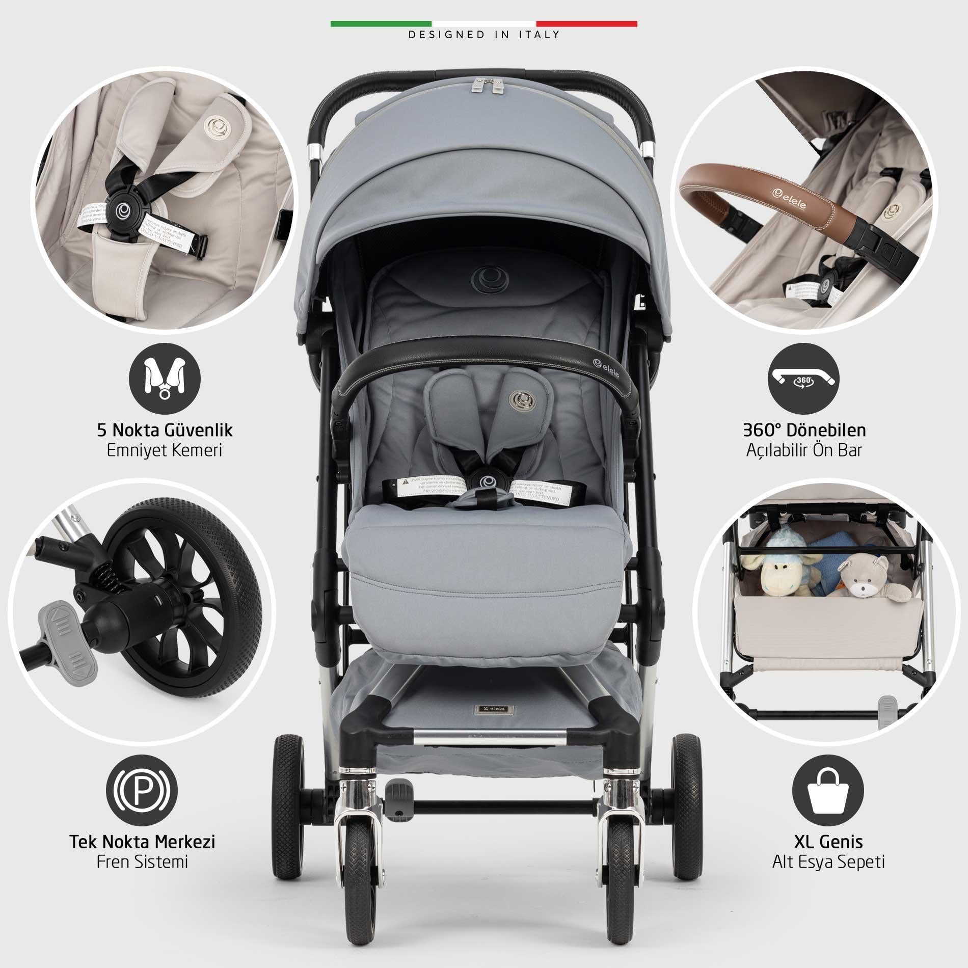 Elele Vita Premium Kabin Tipi Travel Sistem Bebek Arabası Silver Gri
