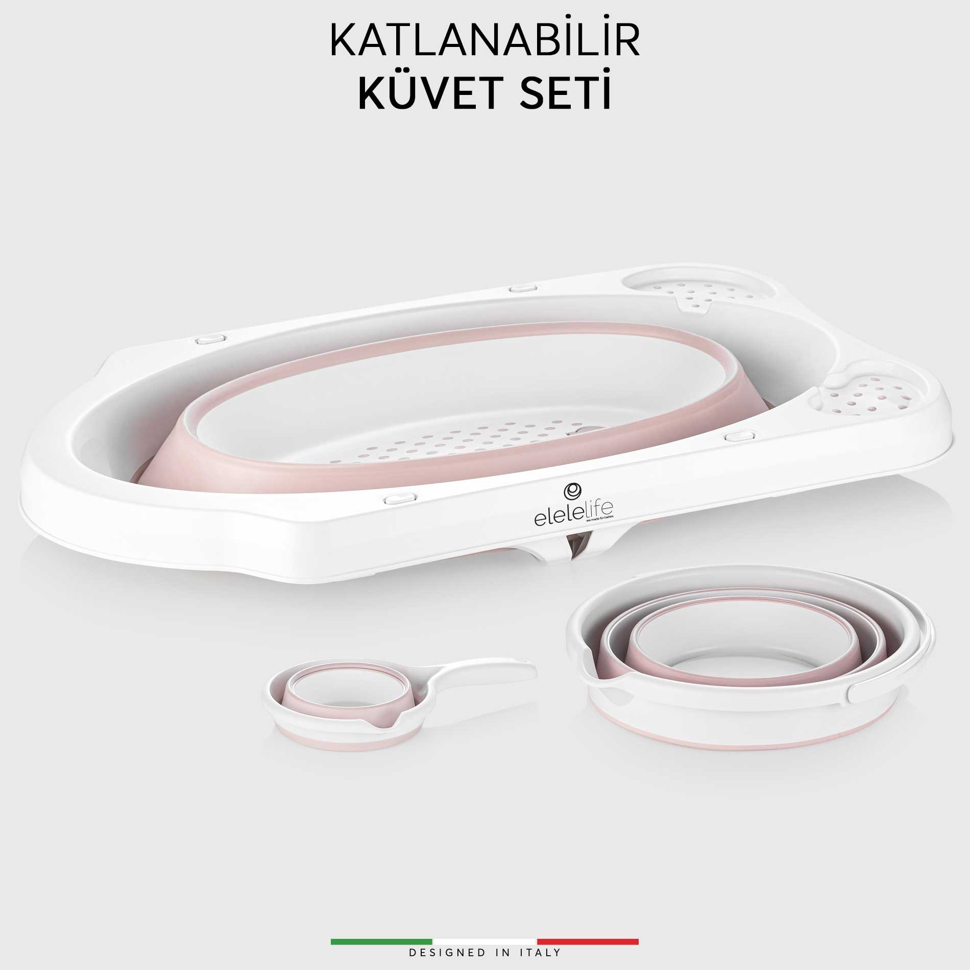 EleleLife 5 Parça Giderli Katlanabilir Bebek Banyo Küvet Seti Pudra