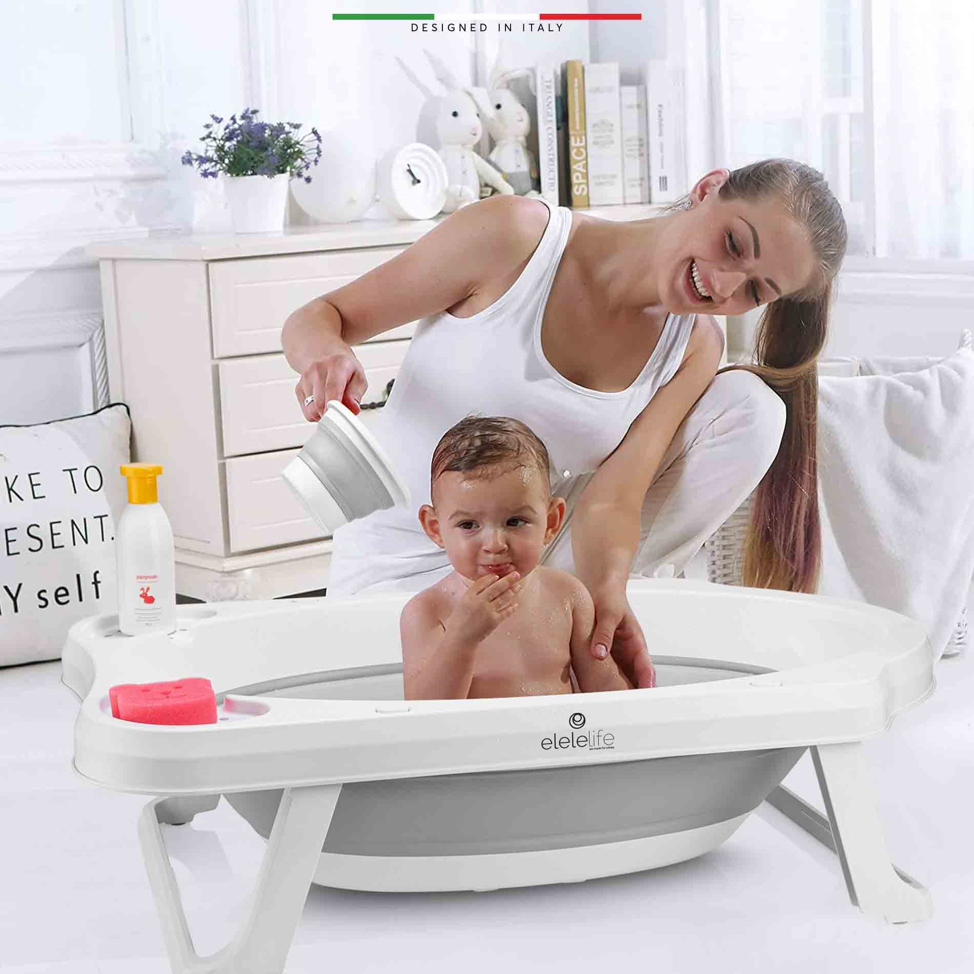 EleleLife 5 Parça Giderli Katlanabilir Bebek Banyo Küvet Seti Pudra